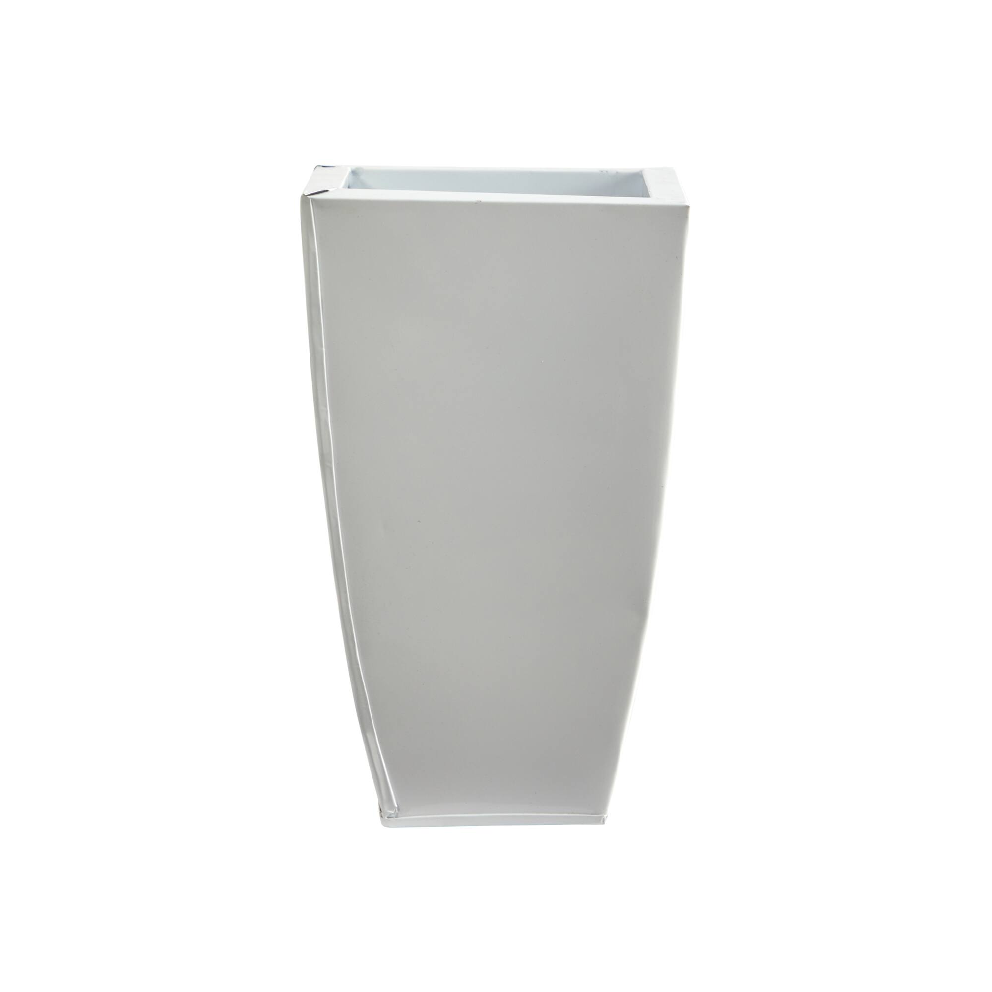 13" White Tapered Square Metal Planter