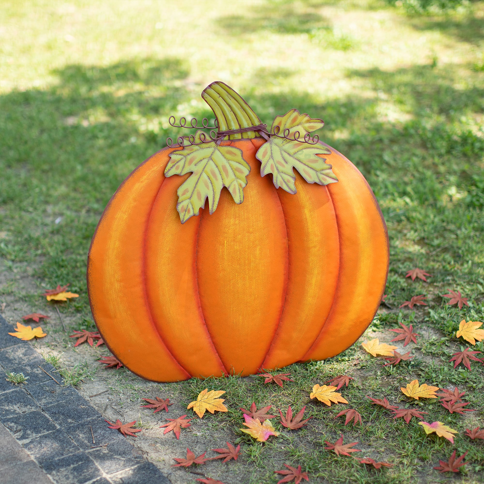 Glitzhome&#xAE; 39&#x22; Fall Pumpkin Metal Yard Stake or Standing D&#xE9;cor