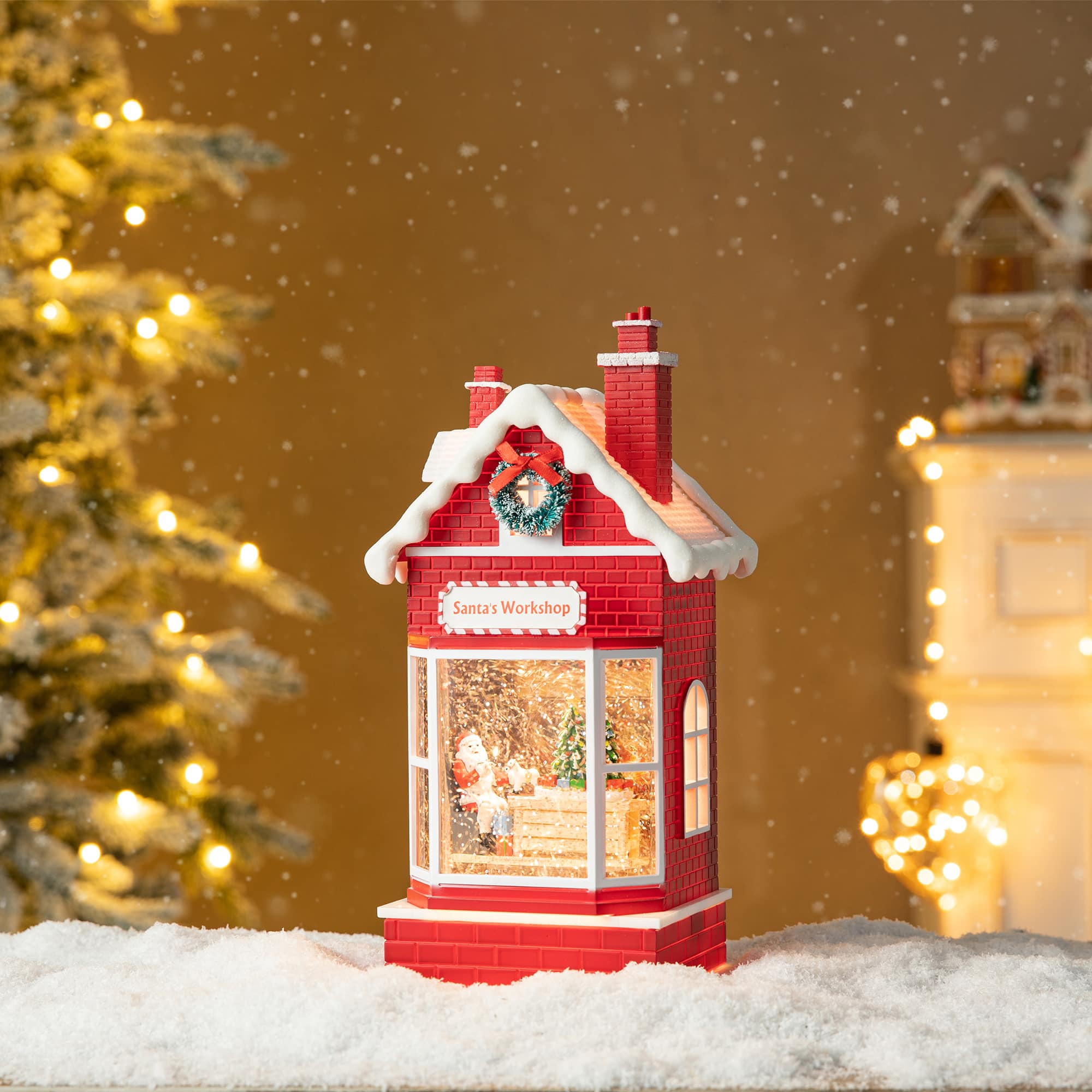 Glitzhome&#xAE; 10.5&#x22; Lighted Santa&#x27;s Workshop Waterglobe