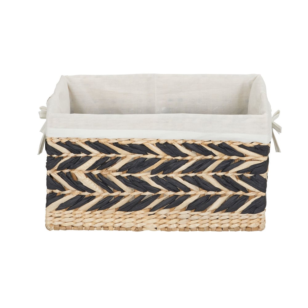 Household Essentials 9" Black & Natural Herringbone Wicker Storage Basket with Cloth Liner