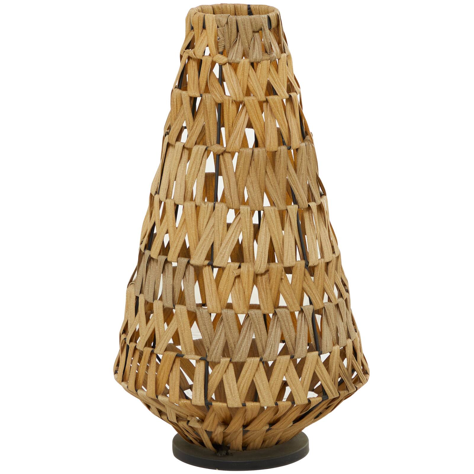 30" Light Brown Plastic Rattan Handmade Candle Lantern with Wrapped Zig Zag Design