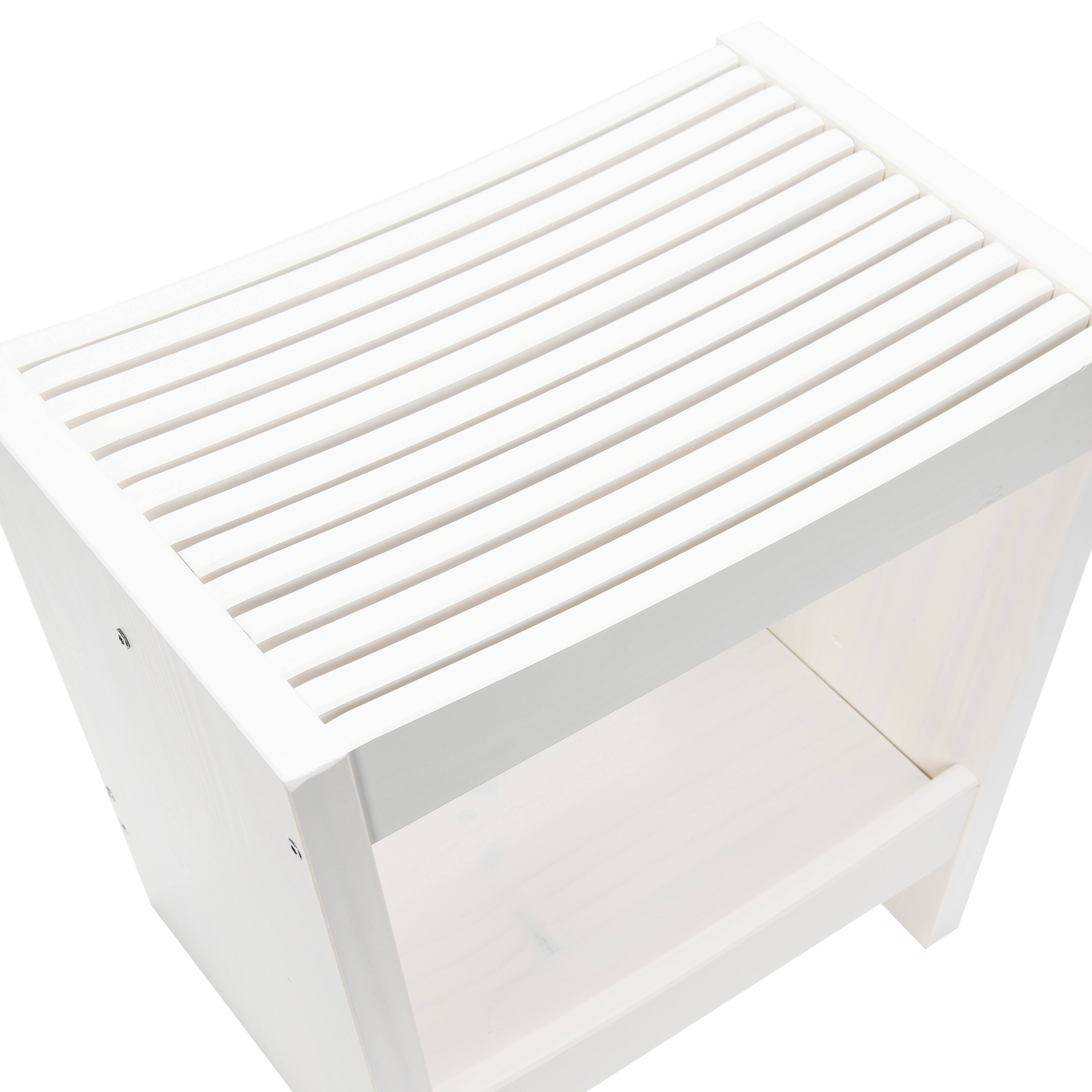 Hello Honey&#xAE; 18&#x22; Modern Slatted Solid Wood Stool With Storage Shelf