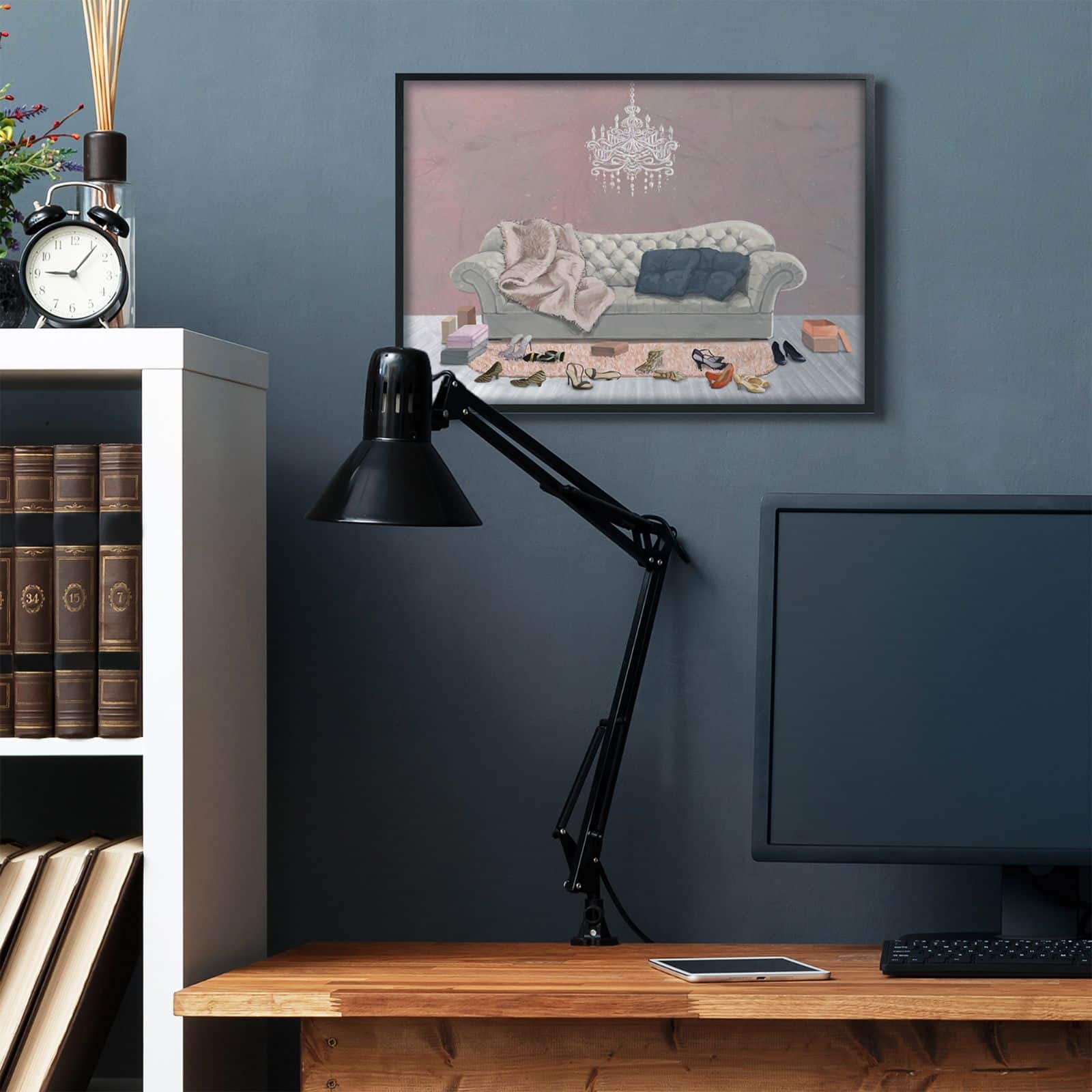 Stupell Industries Chic Living Room Pink Gray Painting Black Framed Wall Art