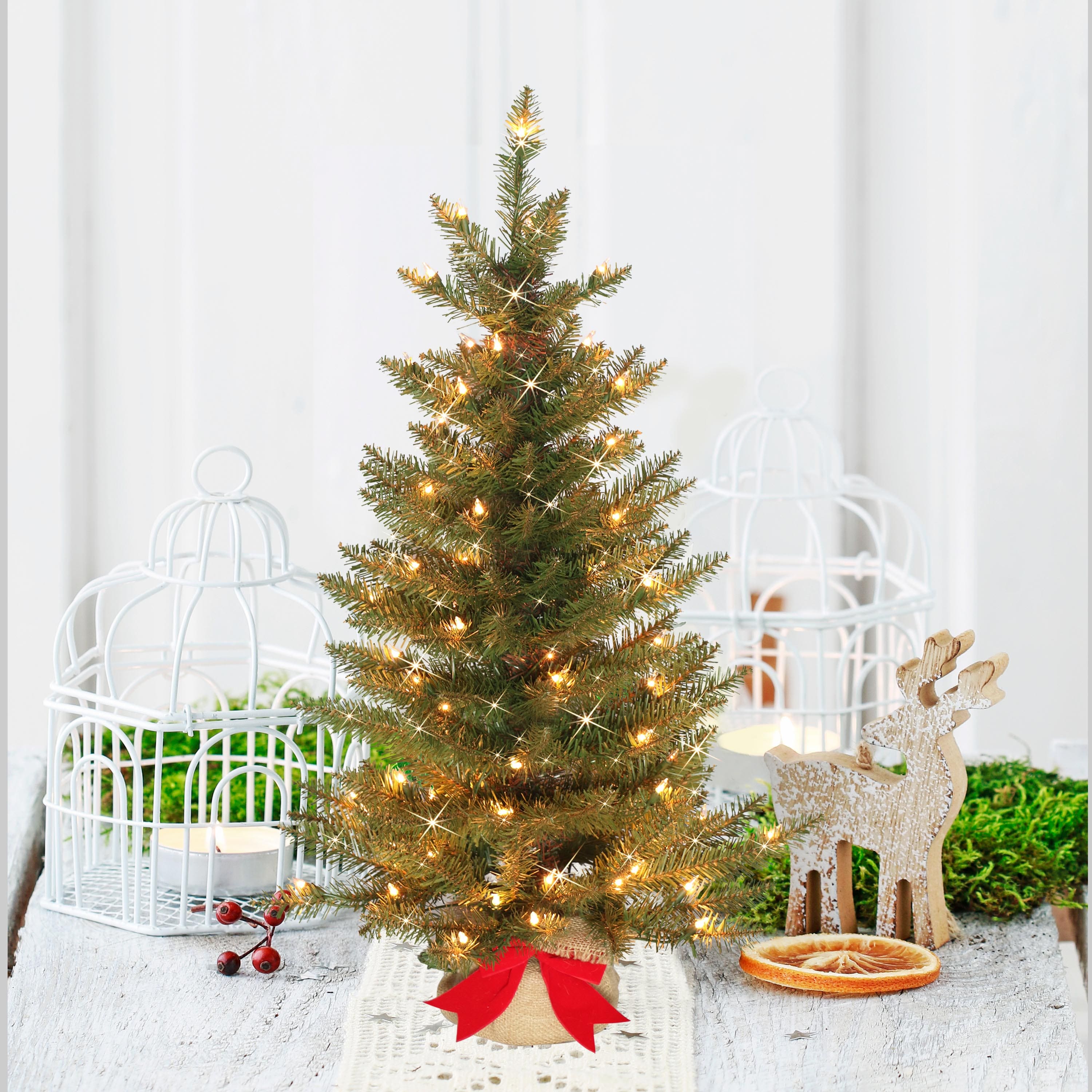3ft. Pre-Lit Slim Fraser Fir Artificial Potted Christmas Tree, Clear Lights