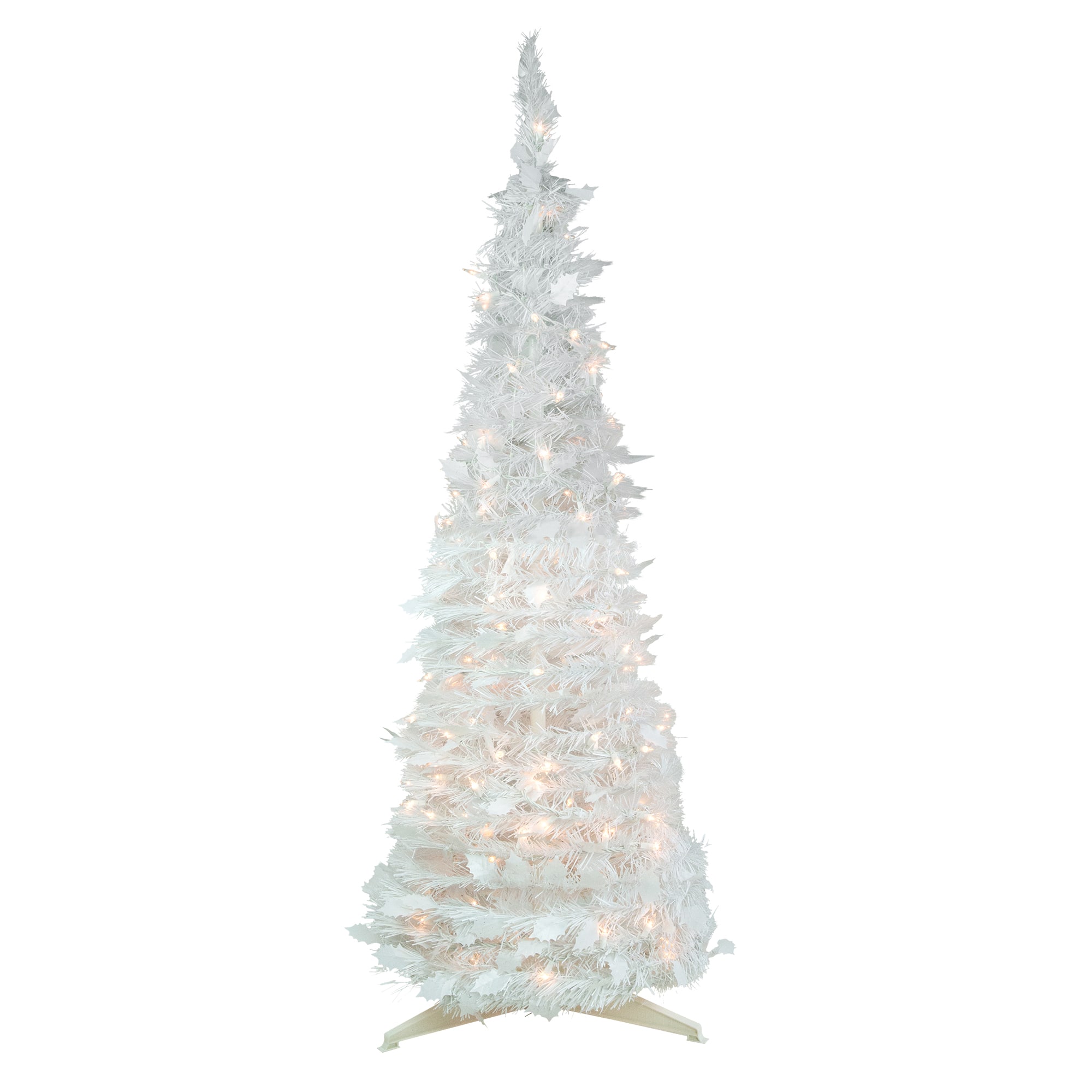 6ft. Pre-Lit White Tinsel Pop-Up Artificial Christmas Tree, Clear Lights