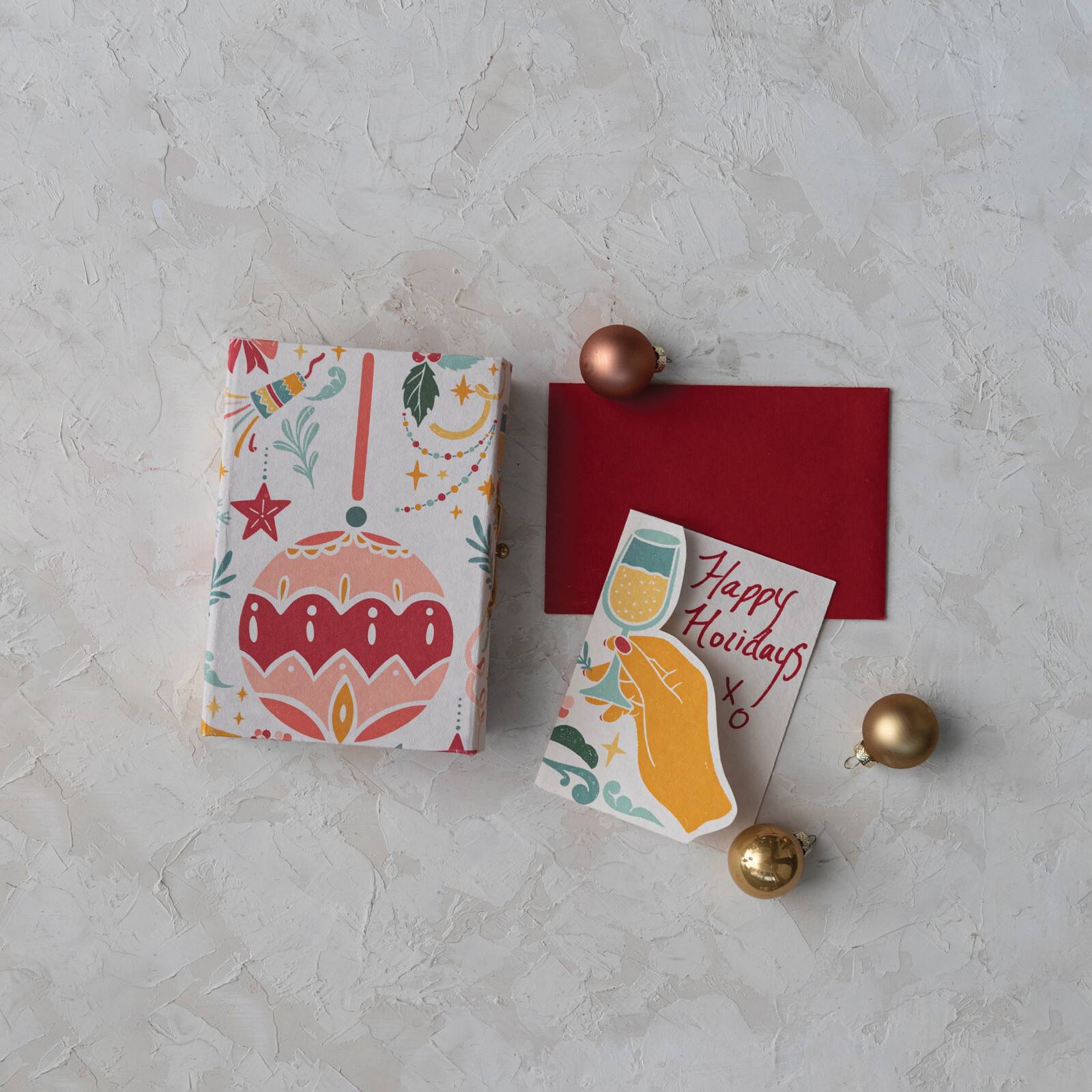 Hello Honey&#xAE; Handmade Printed Recycled Paper Christmas Card Set with Holiday Icons