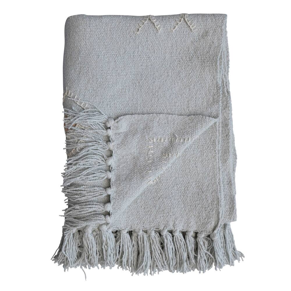 Hello Honey® Gray-Blue Moroccan Designs & Fringe Throw Blanket