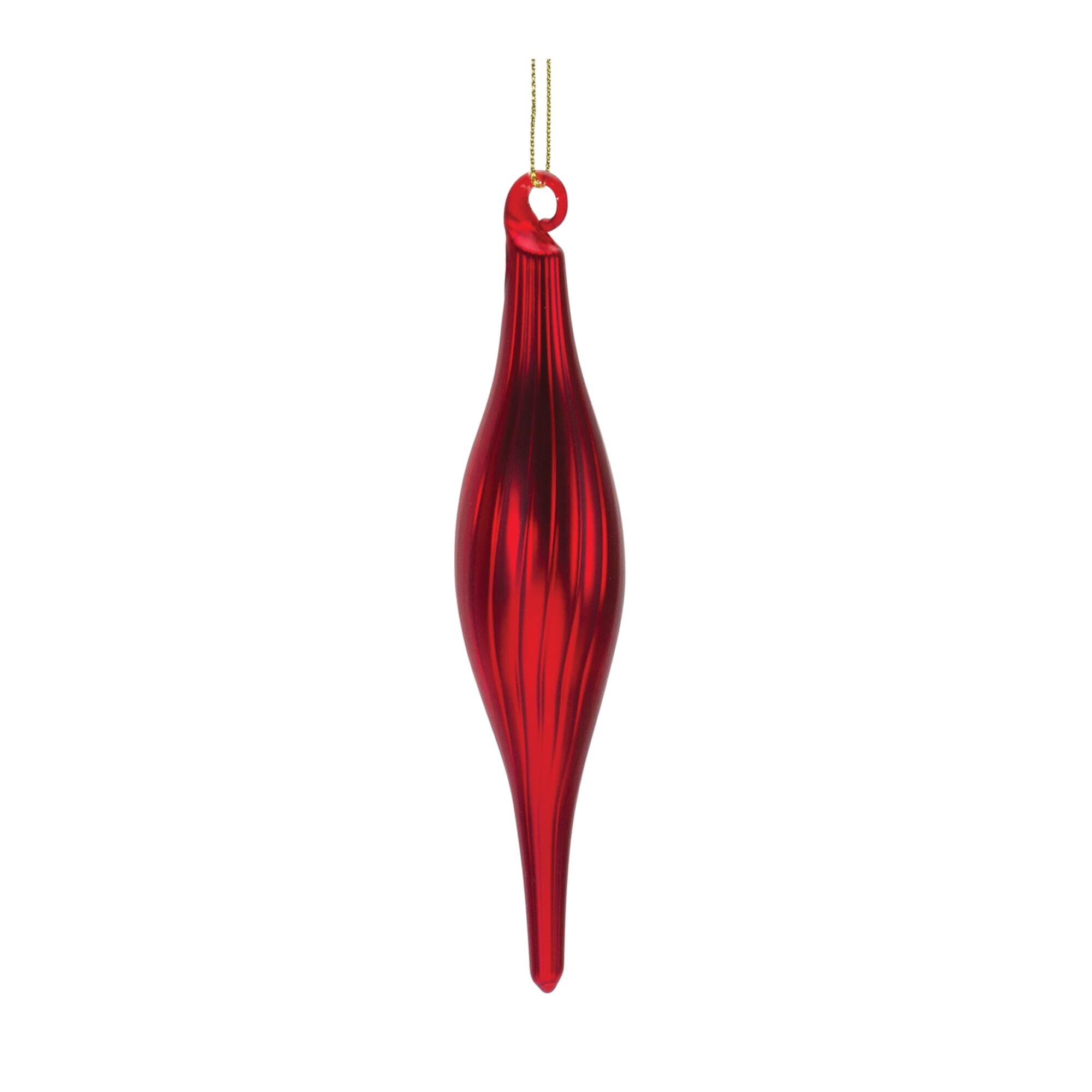 6&#x22; Red Ribbed Glass Finial Ornament Set