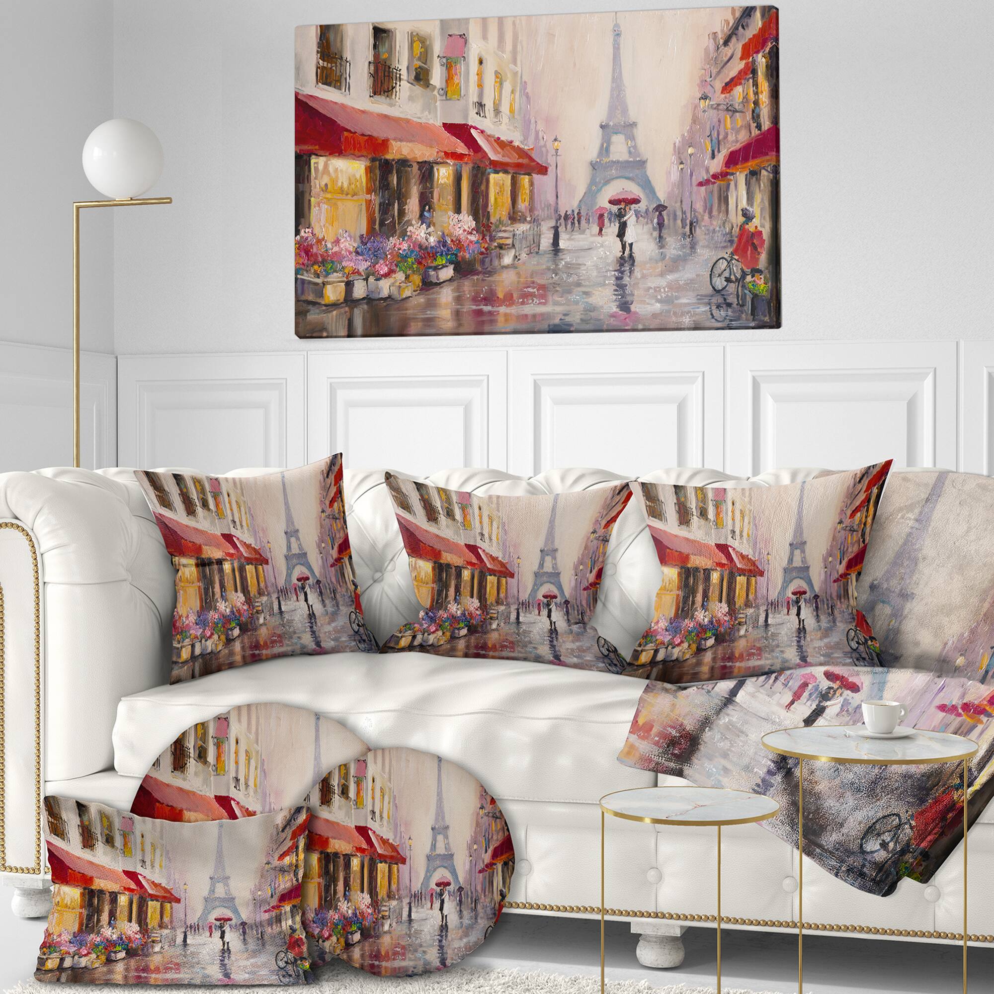 Designart - Lovers in Paris Eiffel Tower - Cityscapes Painting Print on Wrapped Canvas