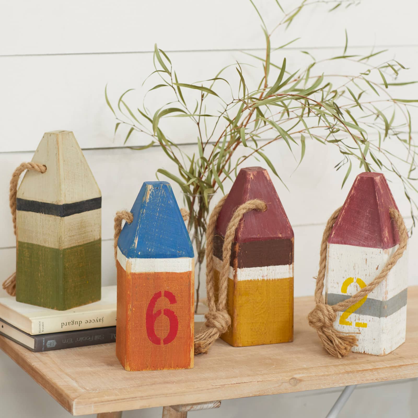 10&#x22; Multicolored Wood Coastal Buoy Sculpture Set