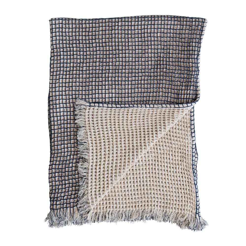 Hello Honey&#xAE; Natural &#x26; Navy 2-Sided Waffle Weave Throw Blanket