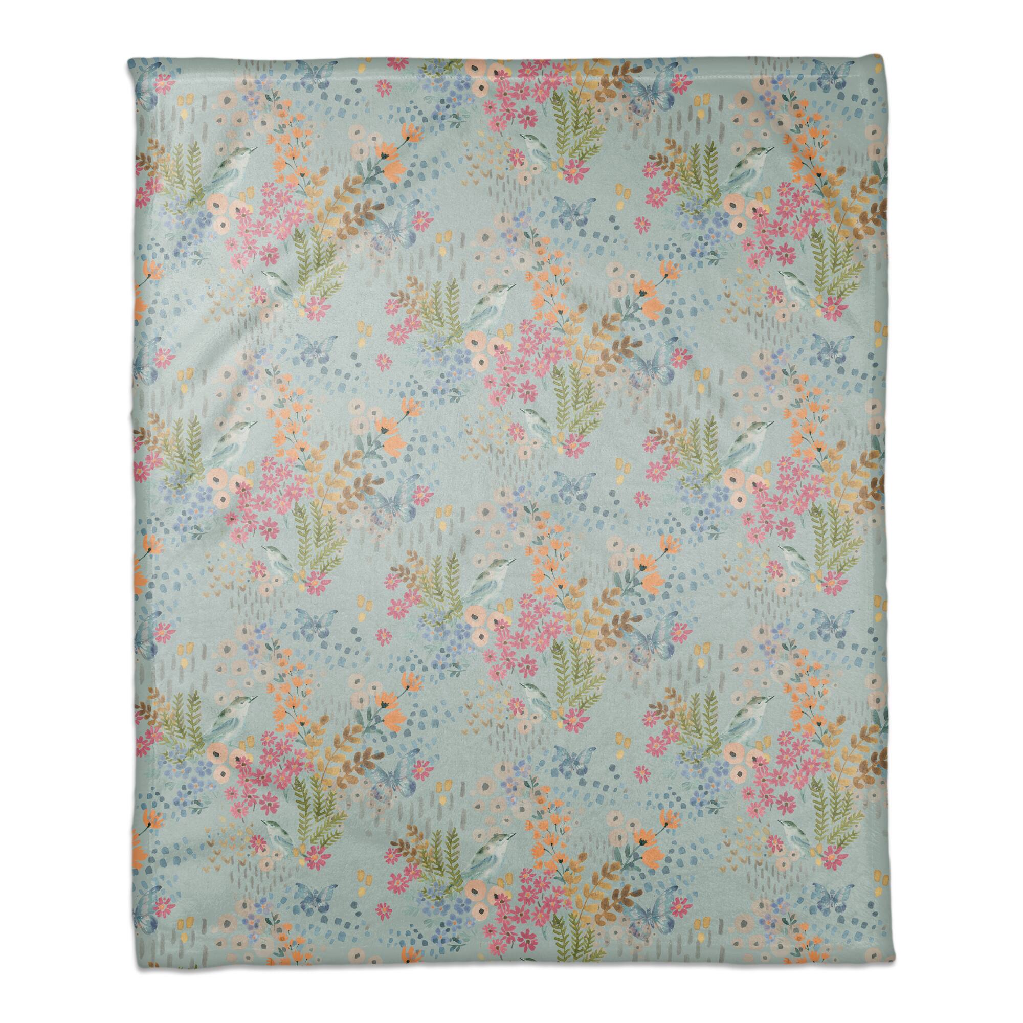Butterfly Bird Floral Coral Fleece Blanket
