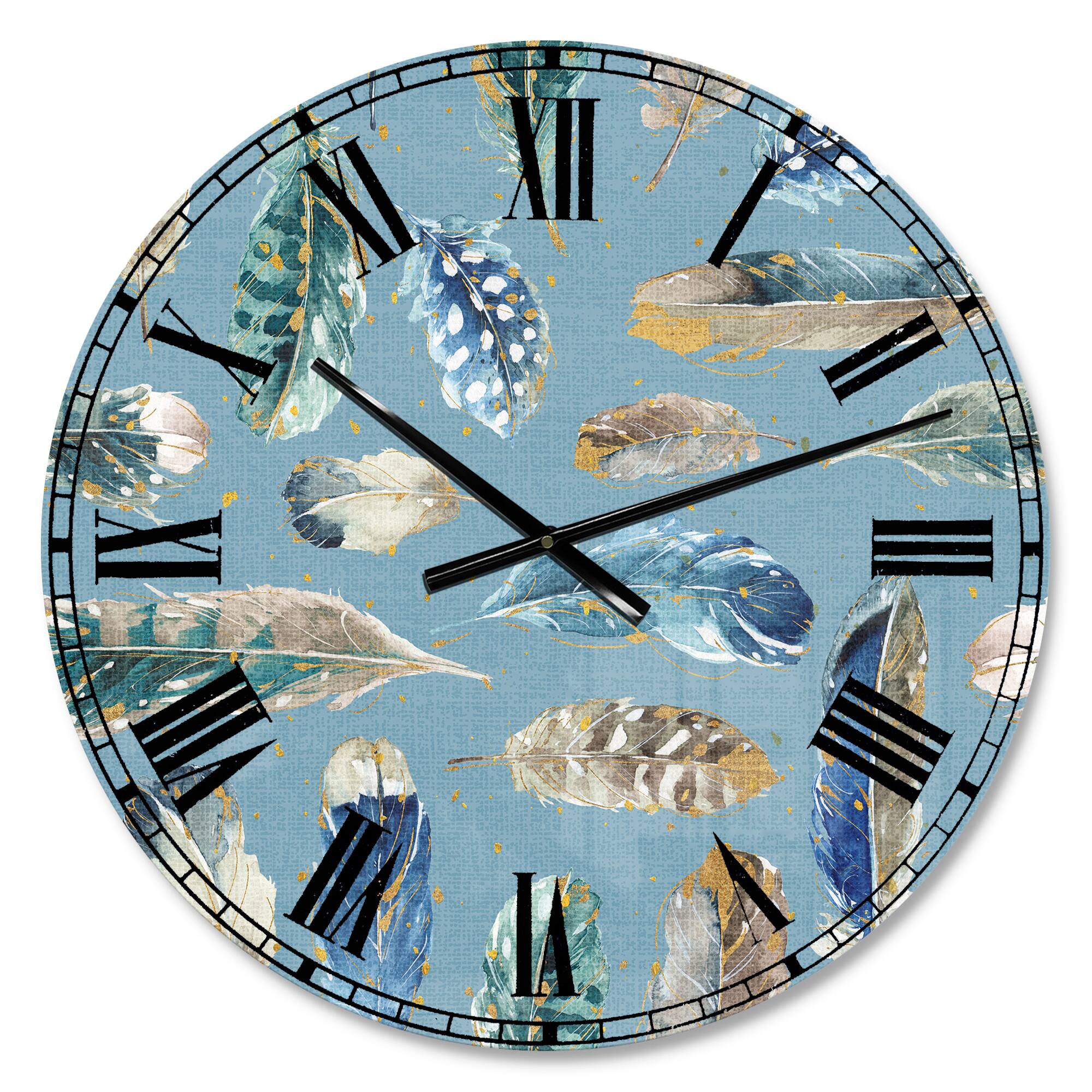 Designart 'Indigold Feathers Turquoise Pattern Traditional Wall Clock