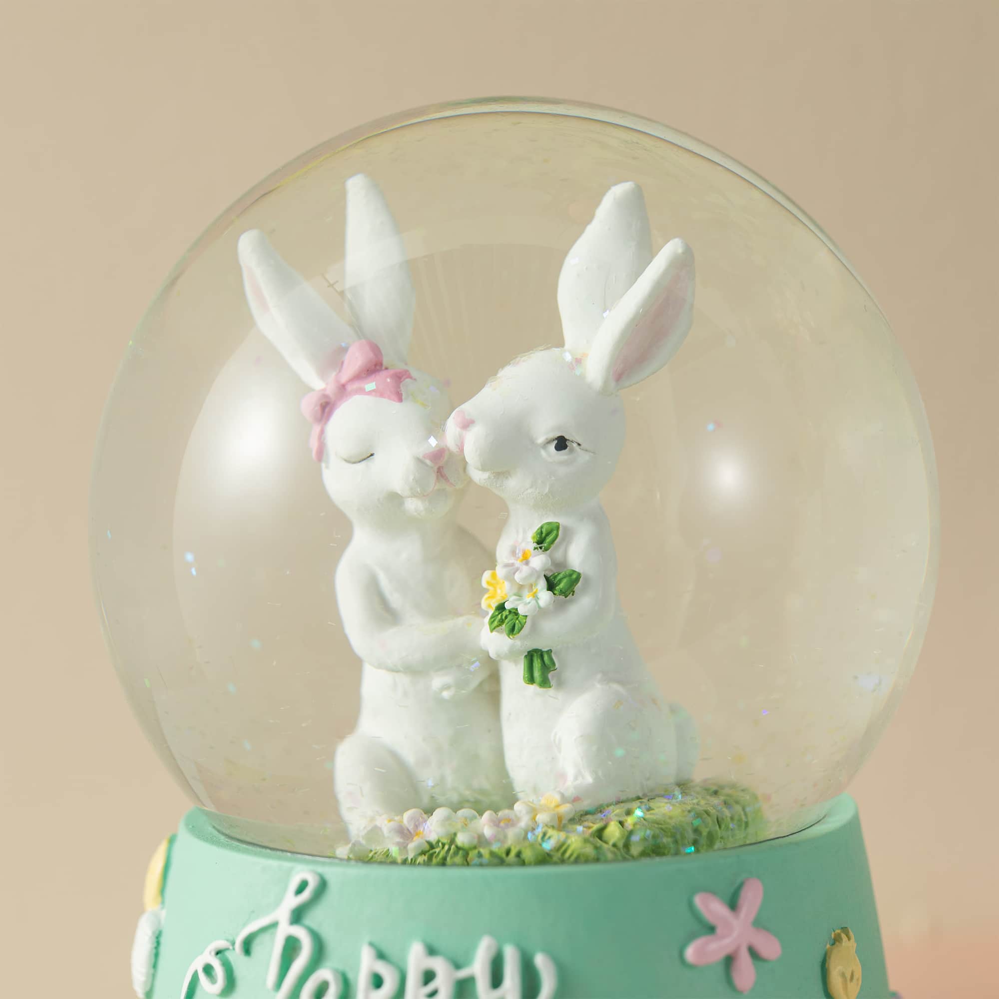 Glitzhome® 5" Easter Bunny Couple Waterglobe