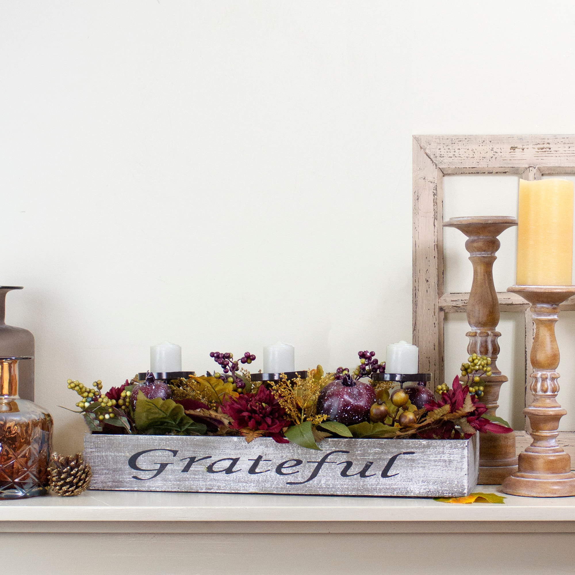 24" Autumn Harvest Pomegranate 3-Piece Candle Holder