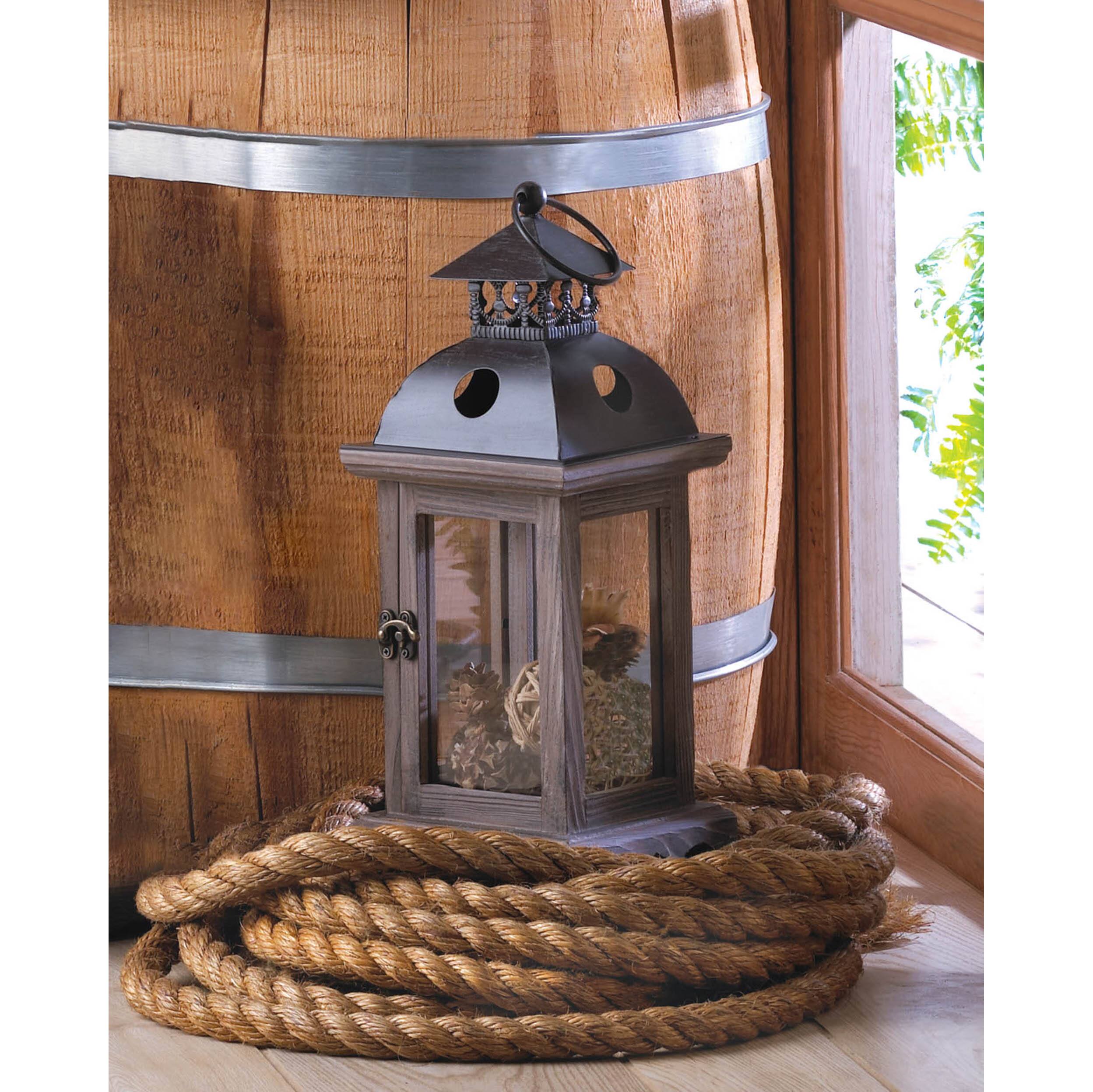 12.25&#x22; Rustic Wooden Hanging Monticello Candle Lantern