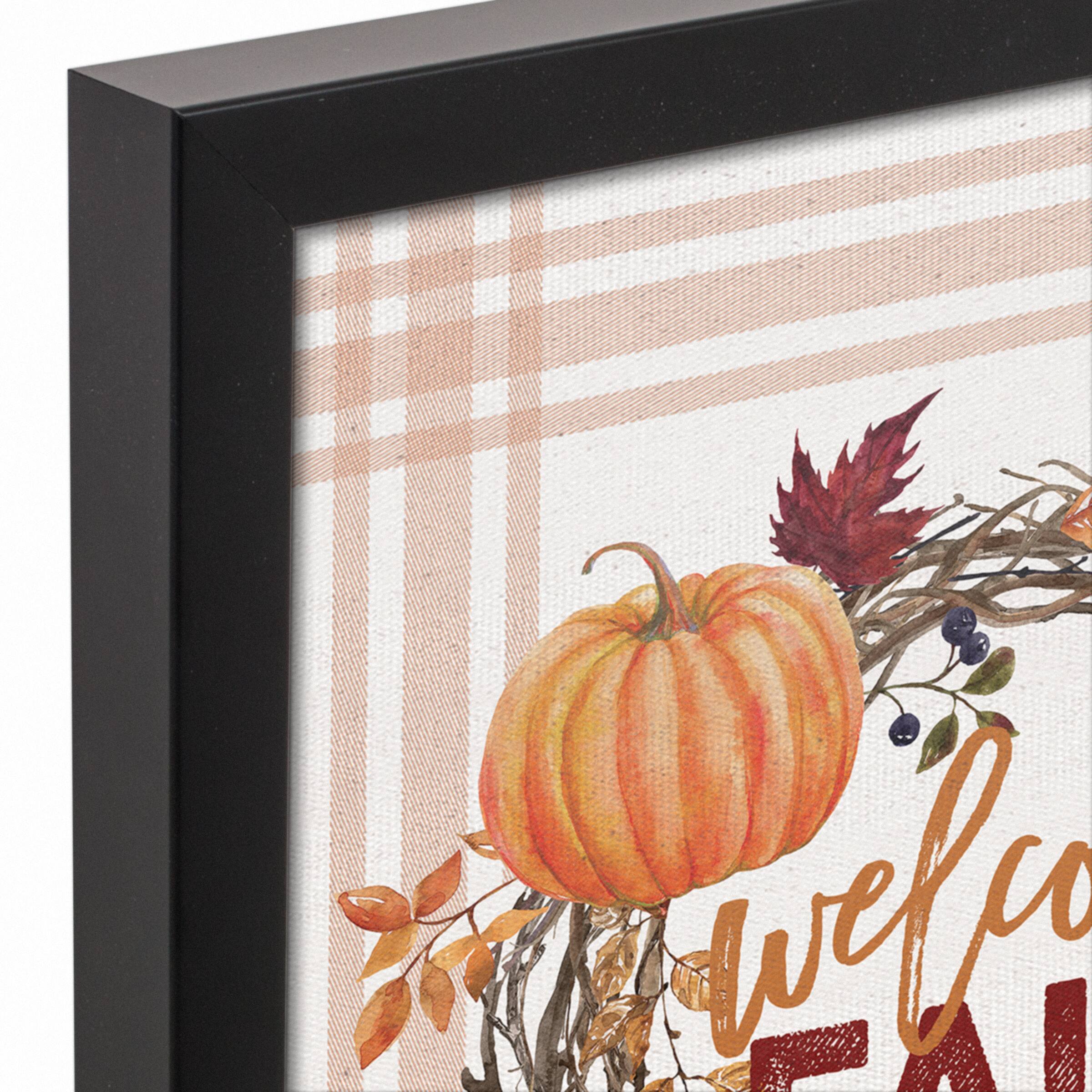 Welcome Fall Pumpkin Canvas Wall Art with Black Frame