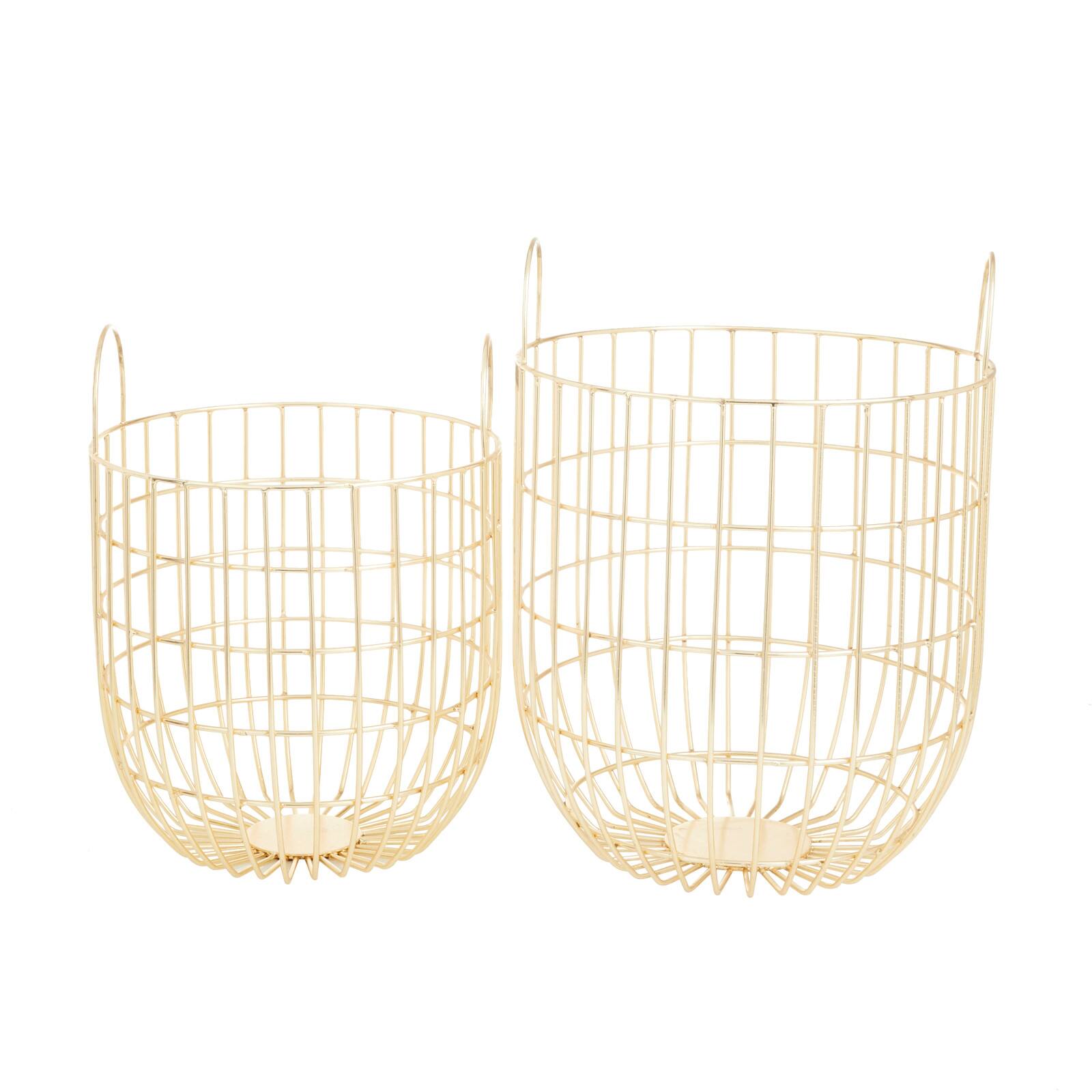 Set of 2 Gold Iron Contemporary Storage Baskets, 17&#x22; x 11&#x22; x 11&#x22;