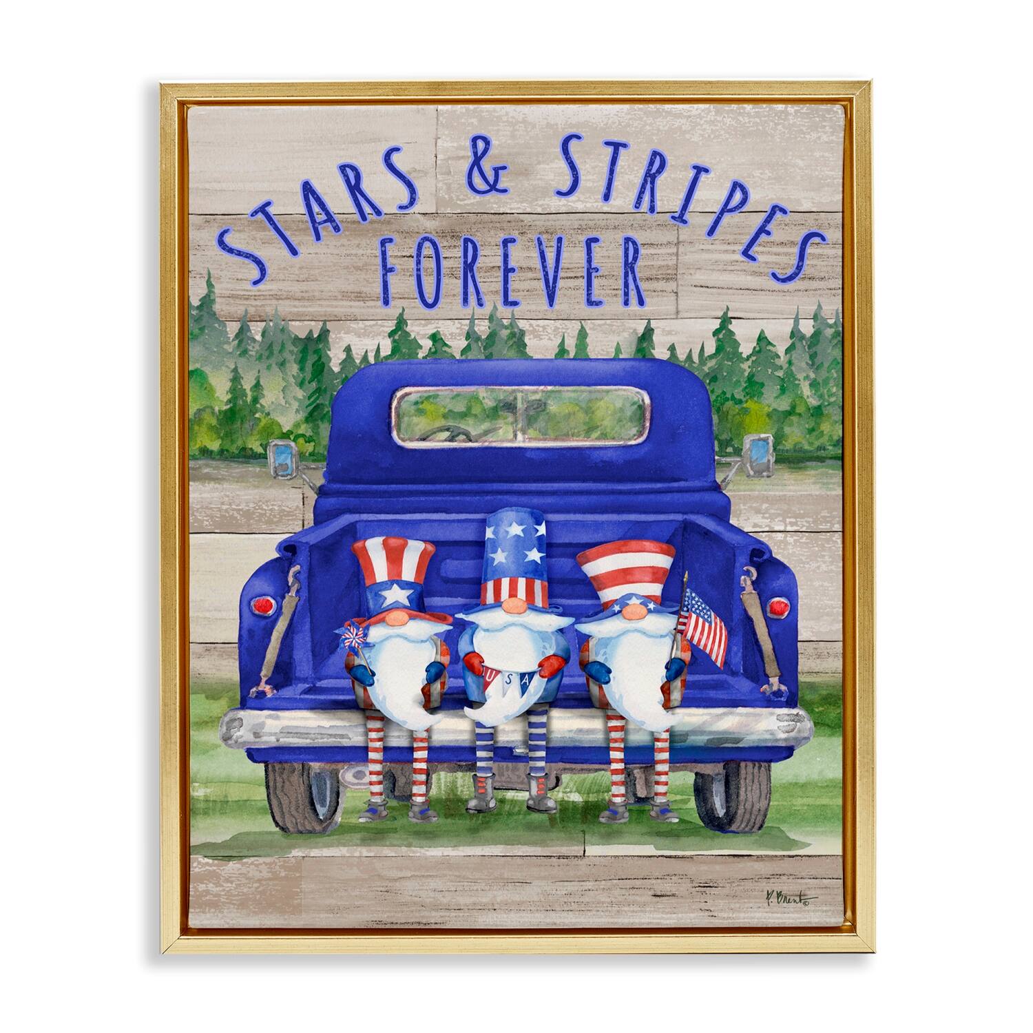 Stupell Industries Stars & Stripes Forever Americana Gnomes Floater Framed Art