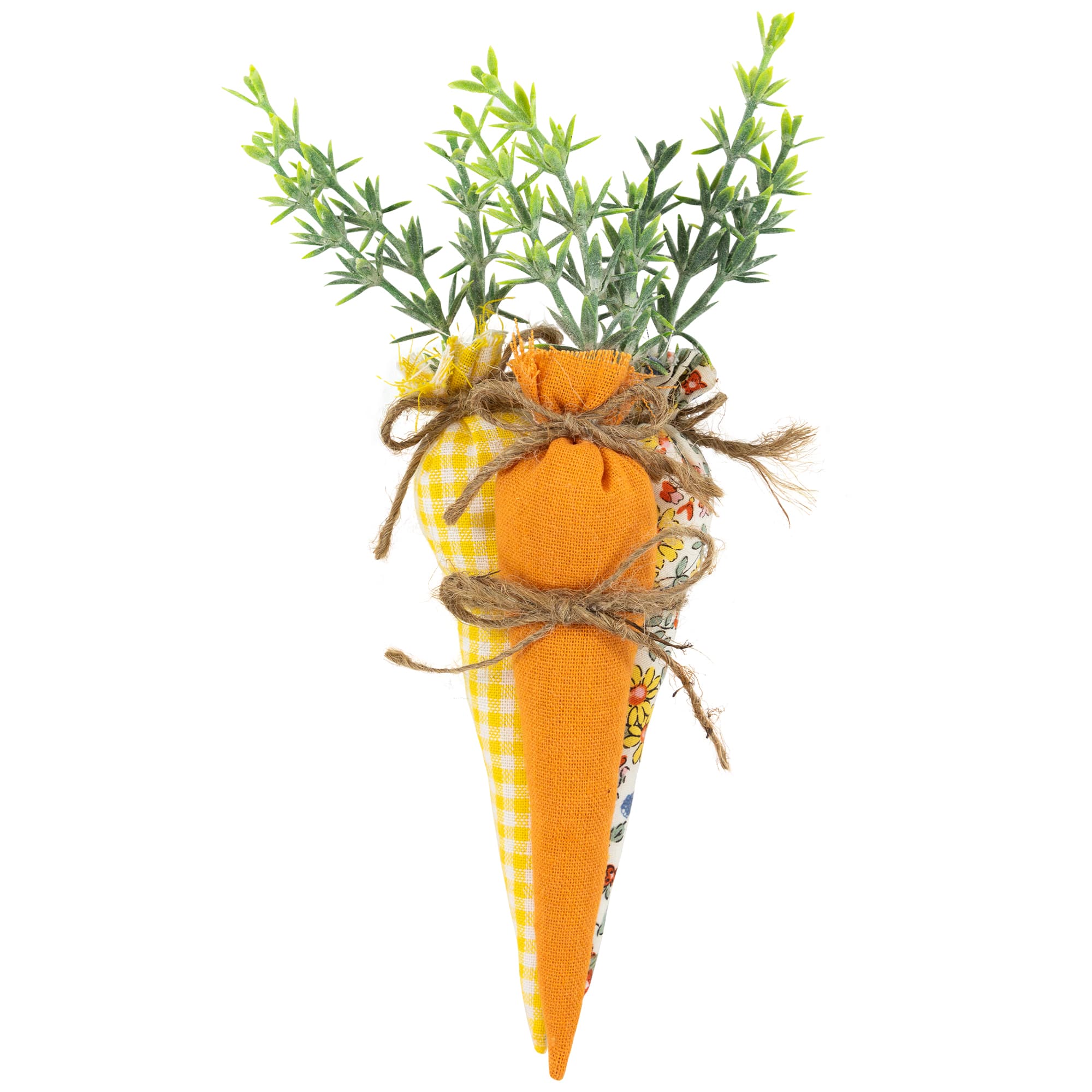 9&#x22; Orange &#x26; Yellow Fabric Carrot Easter Decorations Set