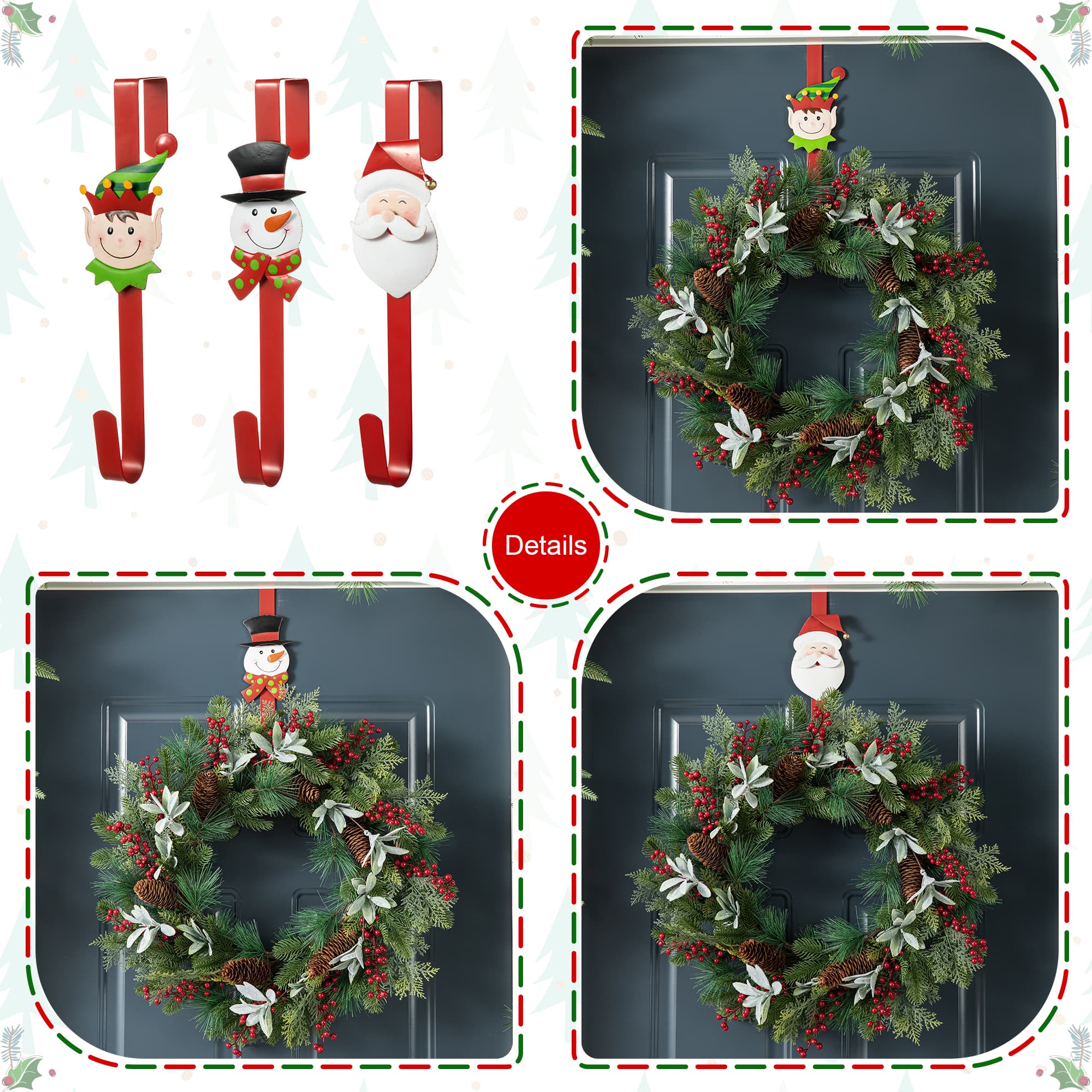 Glitzhome&#xAE; 14&#x22; Christmas Metal Elf, Snowman &#x26; Santa Wreath Hanger Set