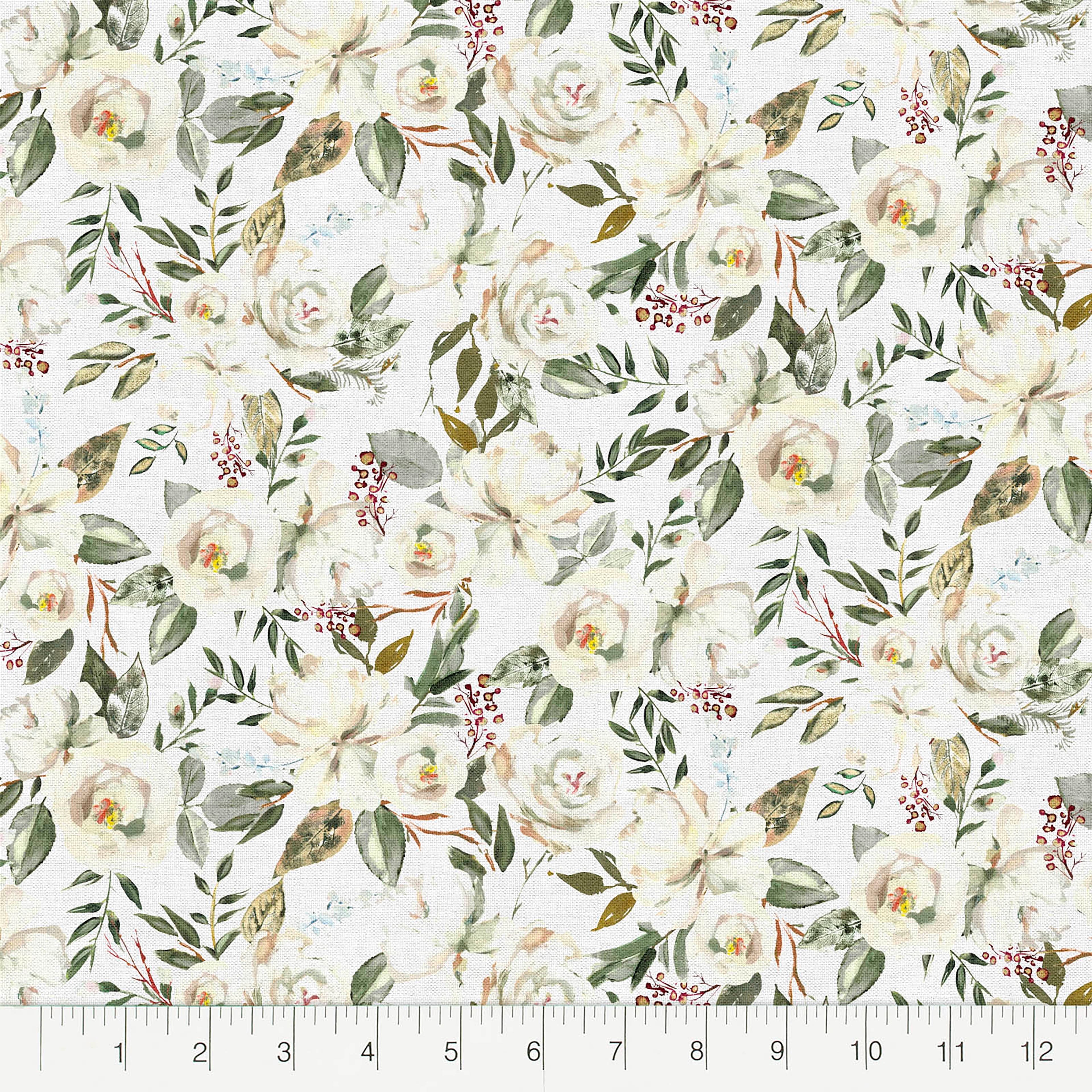Fabric Editions White Motini Blossoms Cotton Fabric