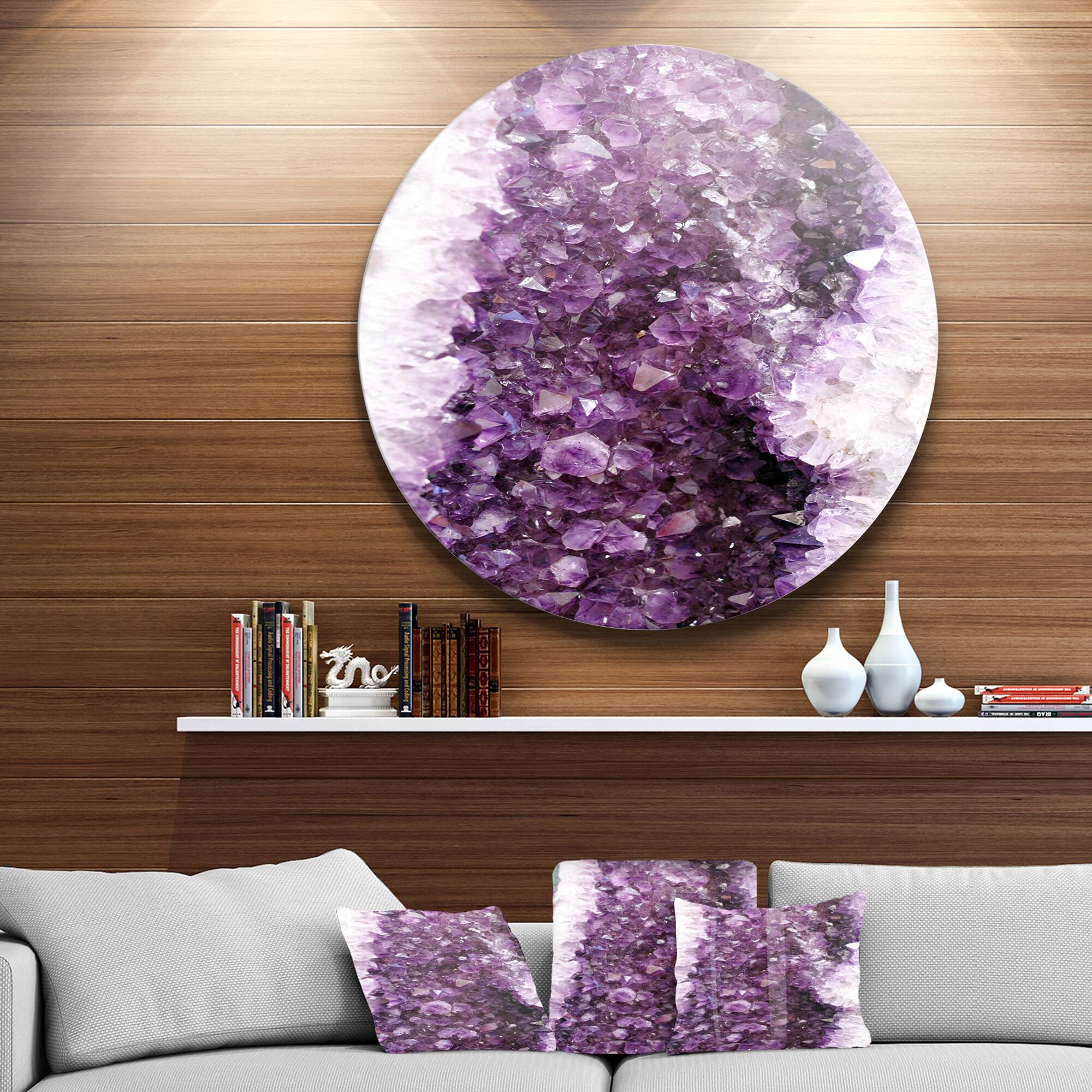 Designart - Purple Precious Stones&#x27; Abstract Circle Metal Wall Art