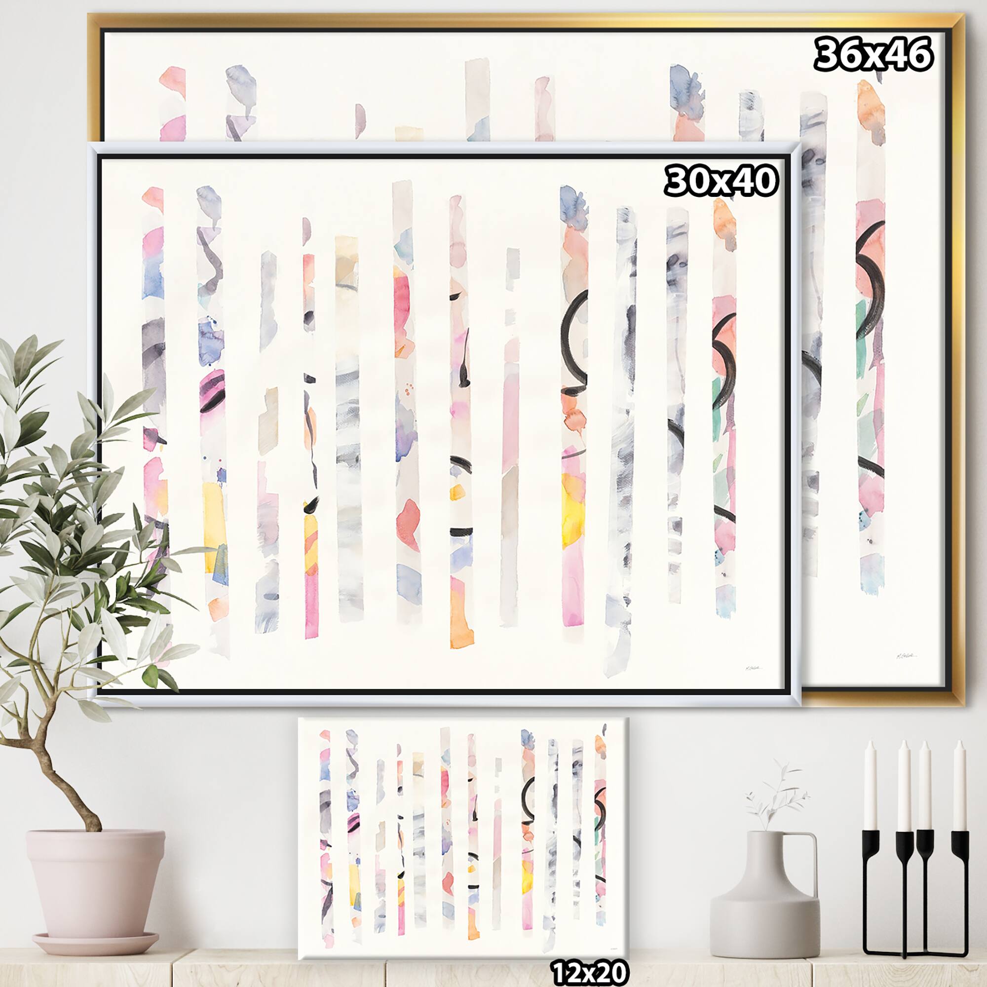 Designart - Multi-Color Geometric Bars - Modern Transitional Canvas in Gold Frame