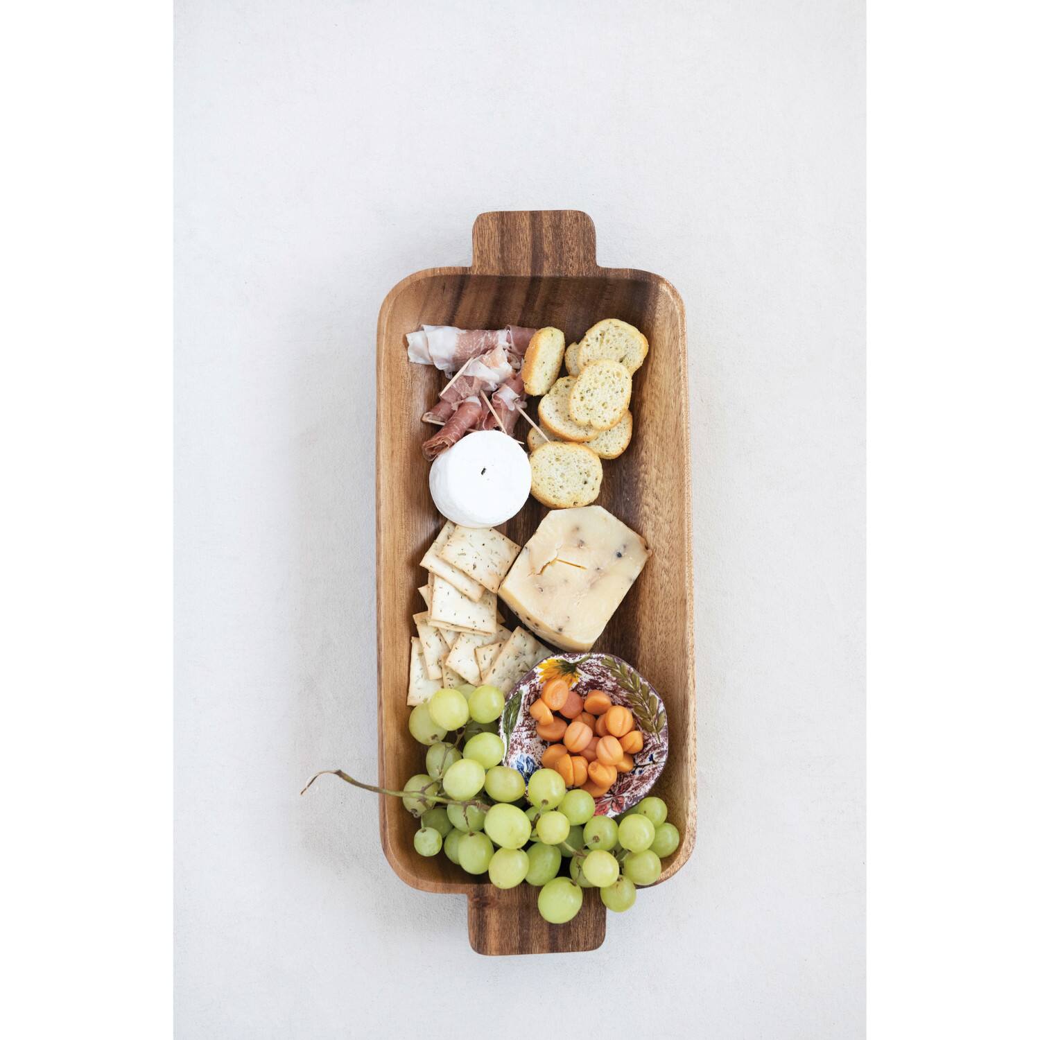 Hello Honey® 17.5" Hand-Carved Acacia Wood Tray with Handles