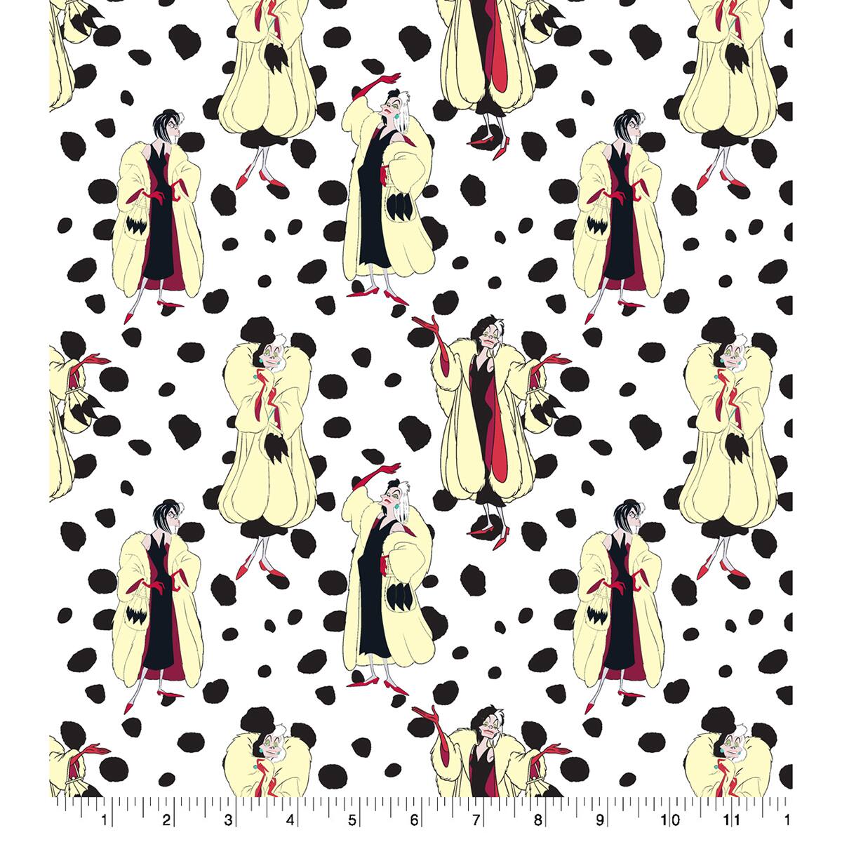 Disney&#xAE; Cruella de Vil Black &#x26; White Polka Dot Cotton Fabric 