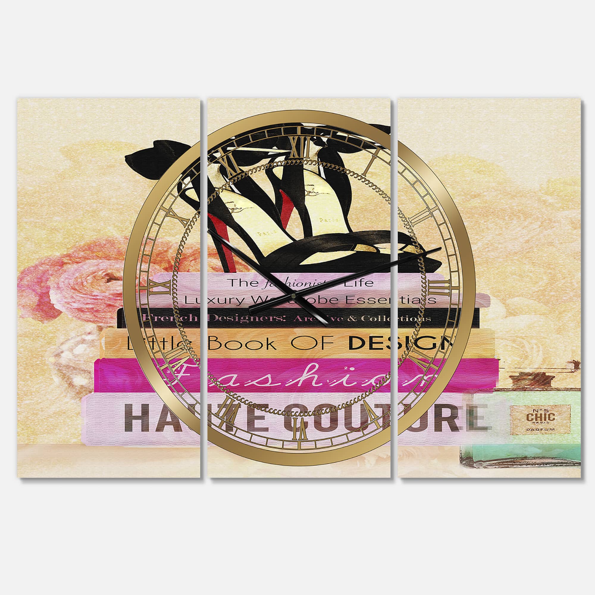 Designart Fashionista Reads 3 Panel Oversized Wall Clock