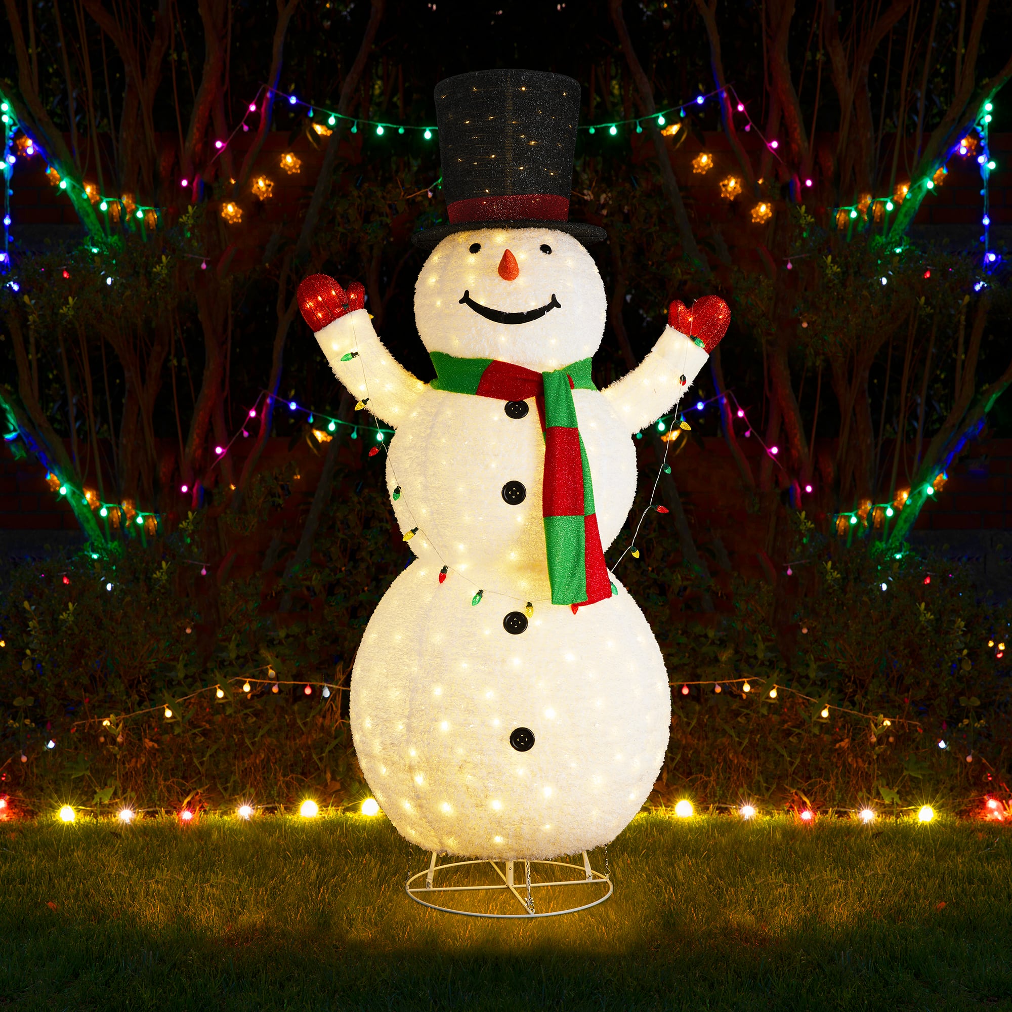 Glitzhome&#xAE; 94.5&#x22;H Lighted Christmas 3D Foldable Fabric Snowman Outdoor Decor