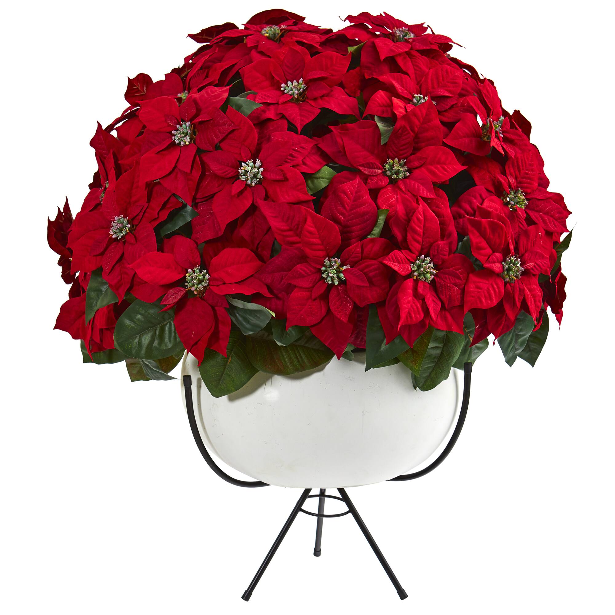 3ft. Red Grand Poinsettia Arrangement in White Vase with Metal Stand