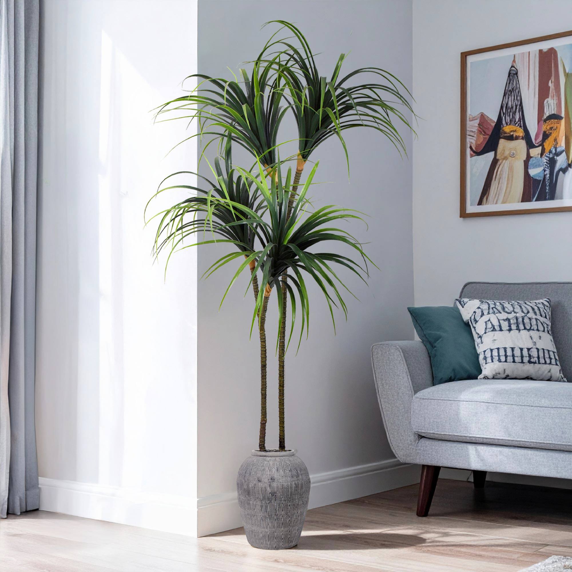 American Art Decor 5ft Artificial Dragon Tree in Cement Pot Faux Plant