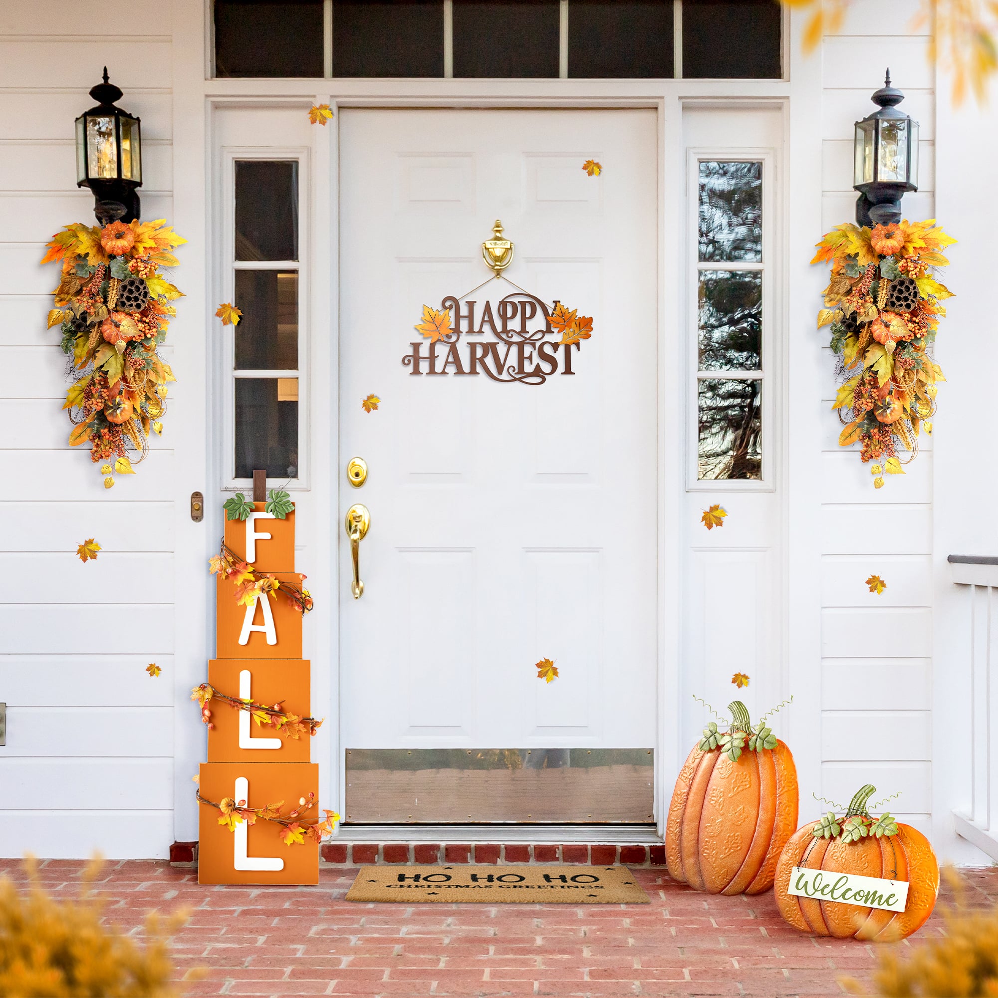 Glitzhome&#xAE; 2ft. Fall Metal Embossed Glitter Pumpkin Yard Stake, 2ct.