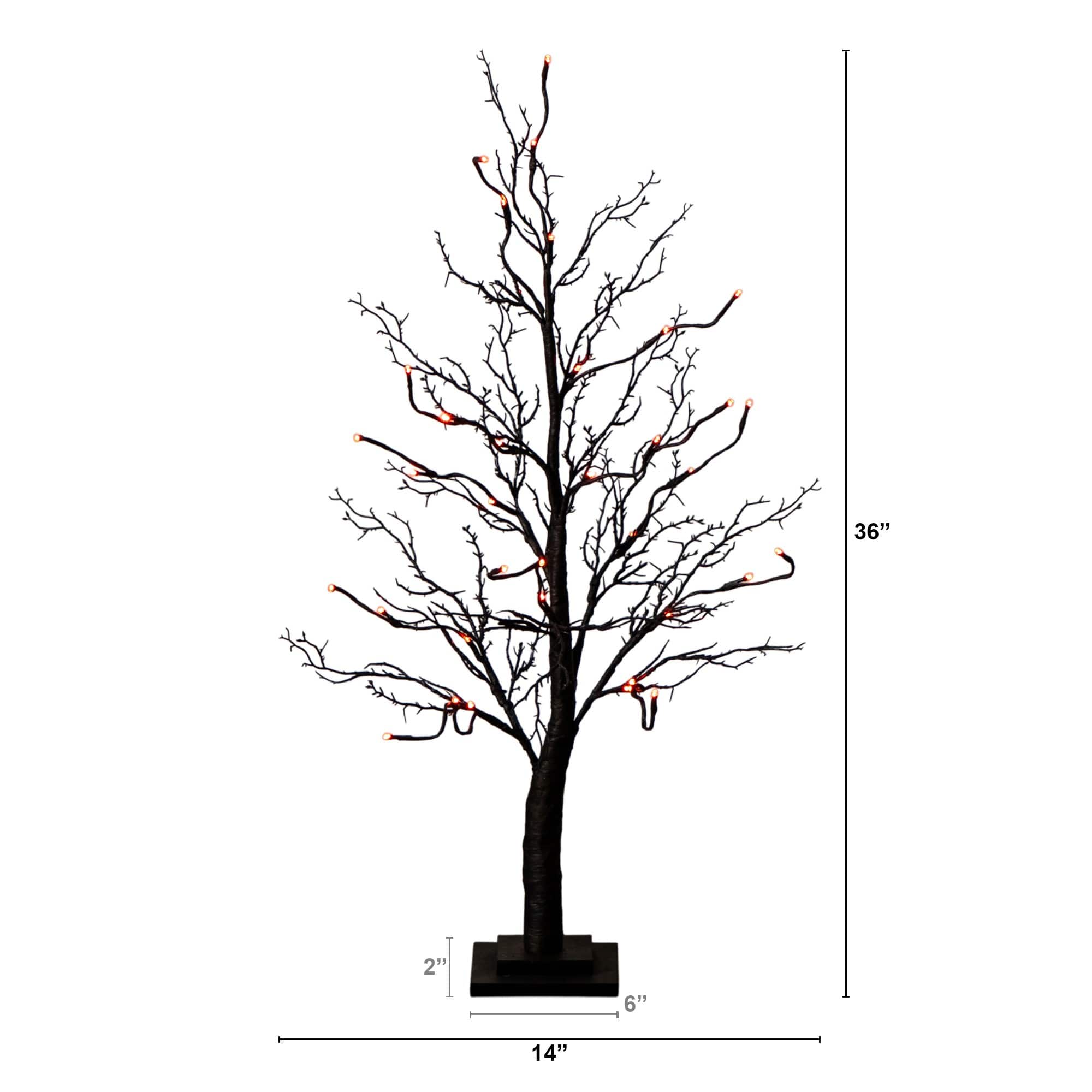 3ft. Pre-Lit Halloween Deluxe Black Twig Artificial Tree with 36 Orange &#x26; Purple LED Lights