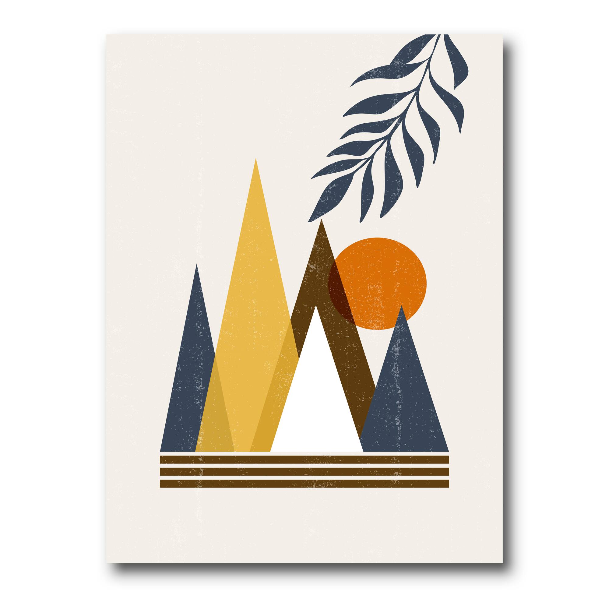 Designart - Abstract Sun and Moon In Mountains I - Modern Canvas Wall Art Print