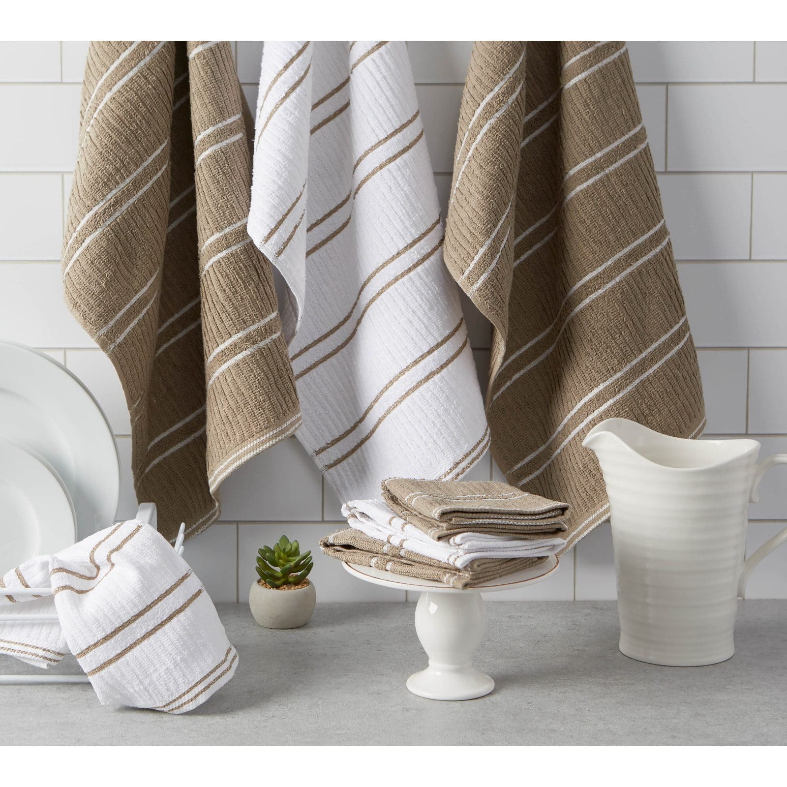 DII® J&M Mocha Ribbed Terry Dishtowel & Dishcloth Set