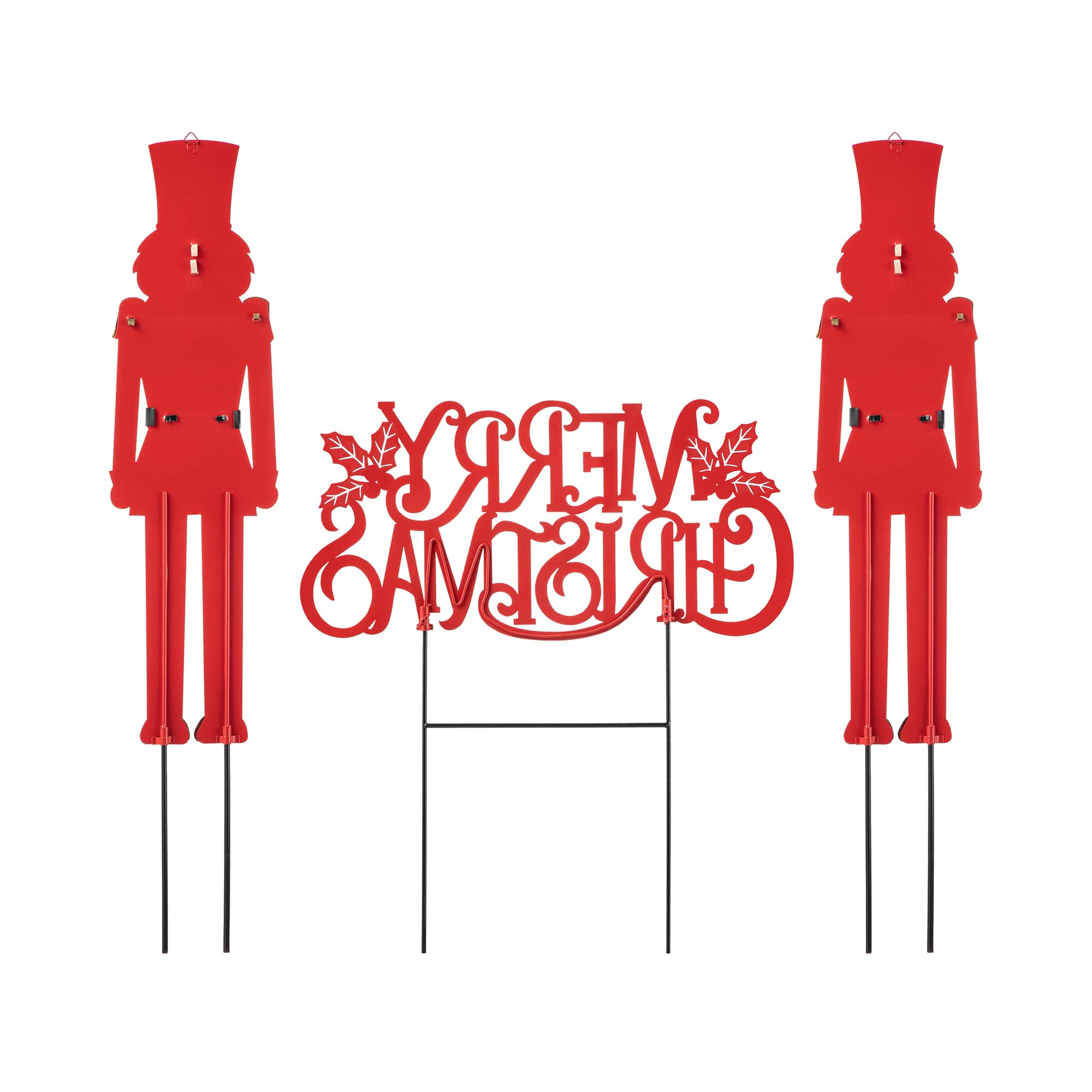 Glitzhome® Metal Nutcrackers & "MERRY CHRISTMAS" Yard Stake Set