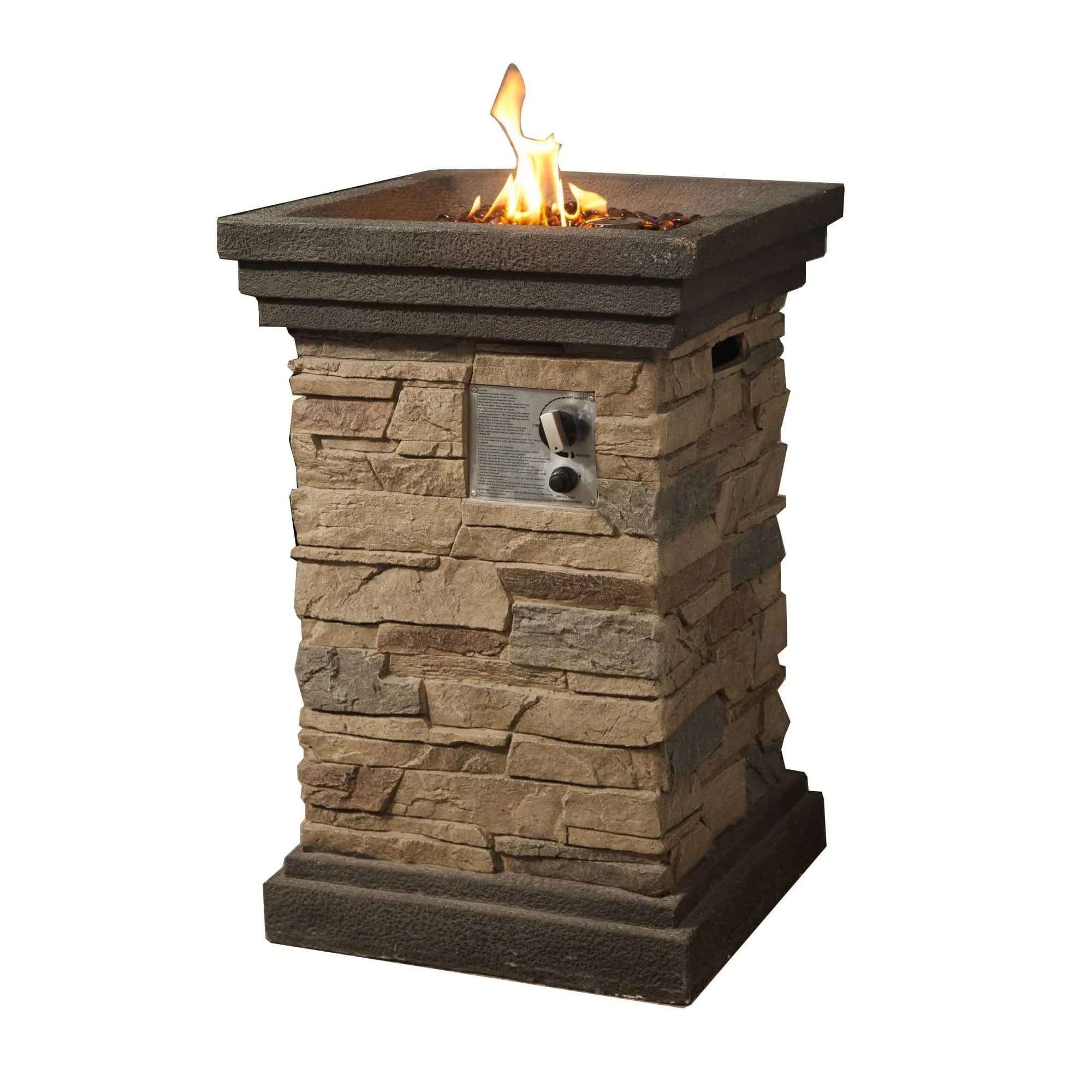 29&#x22; Classic Stone Column Gas Fire Pit