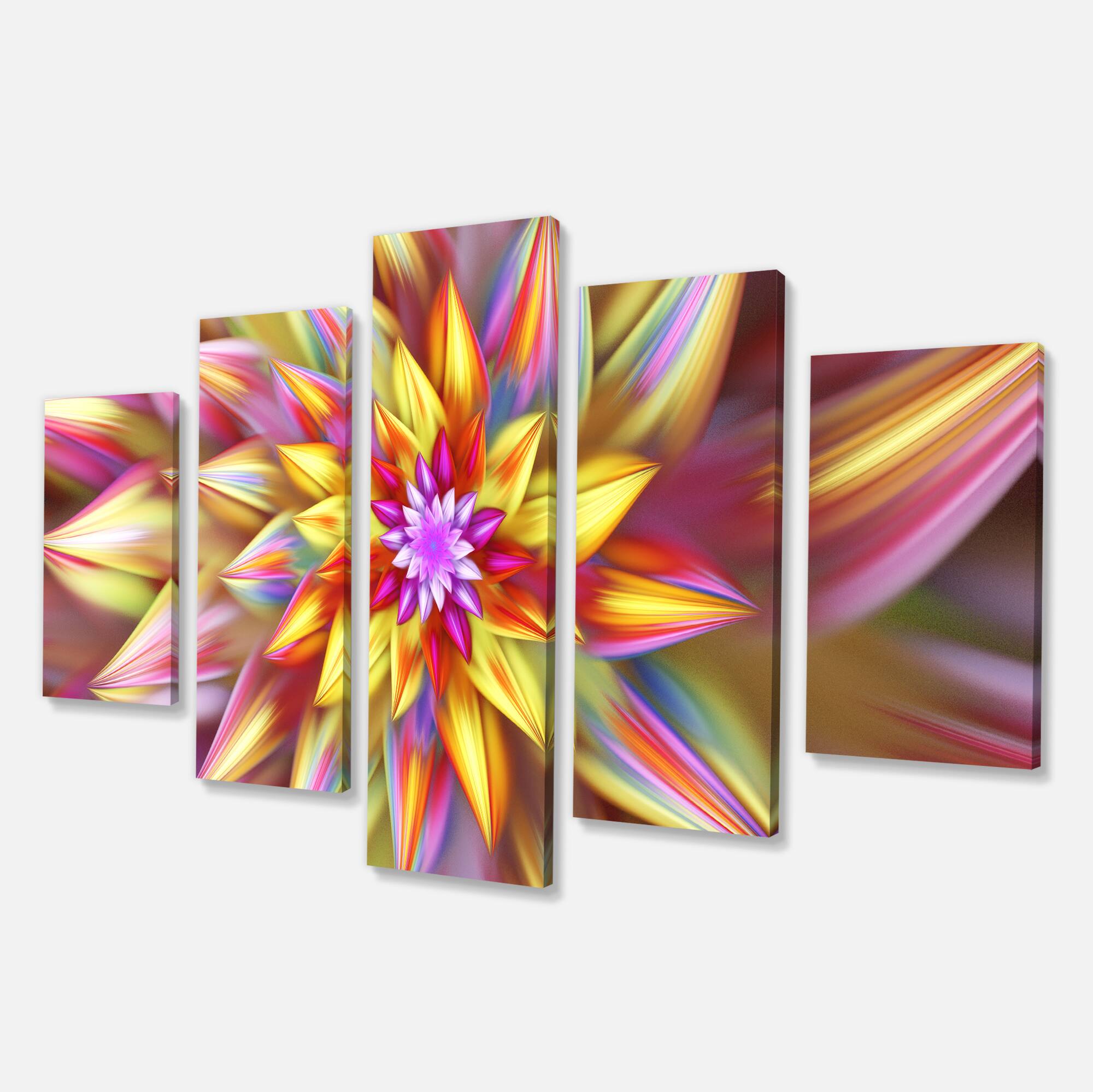 Designart - Large Multi Color Alien Fractal Flower - Large Floral Canvas Art Print