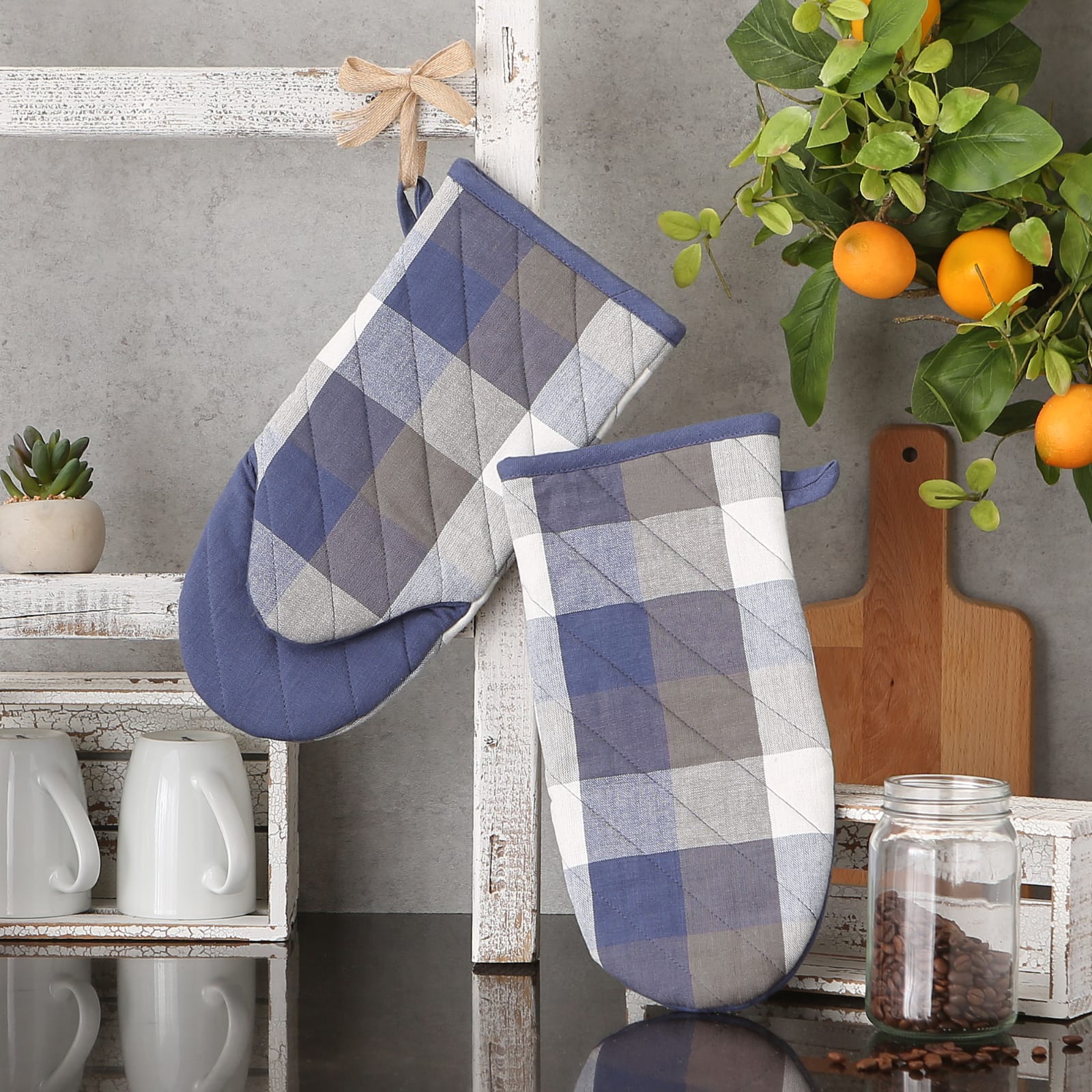 DII&#xAE; Tri Color Check Oven Mitts, 2ct.