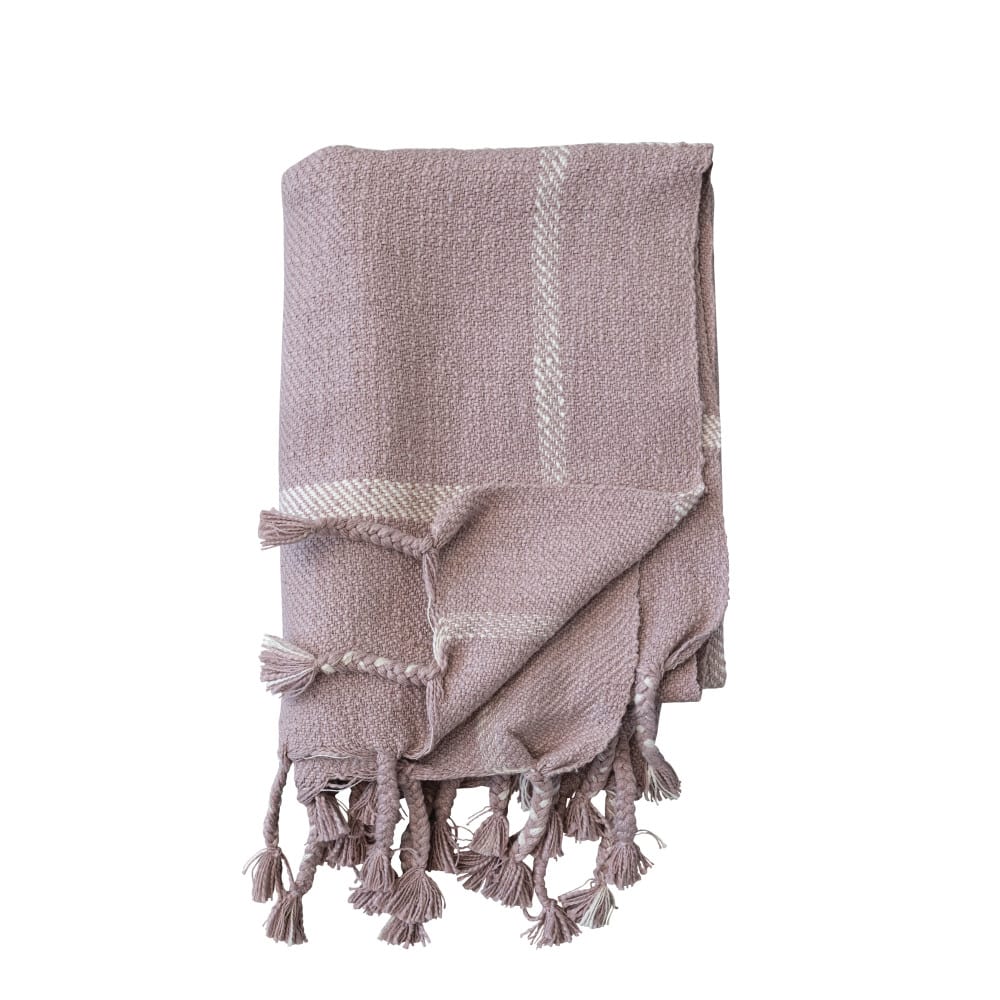 Lilac Grid Throw Blanket with Tassels