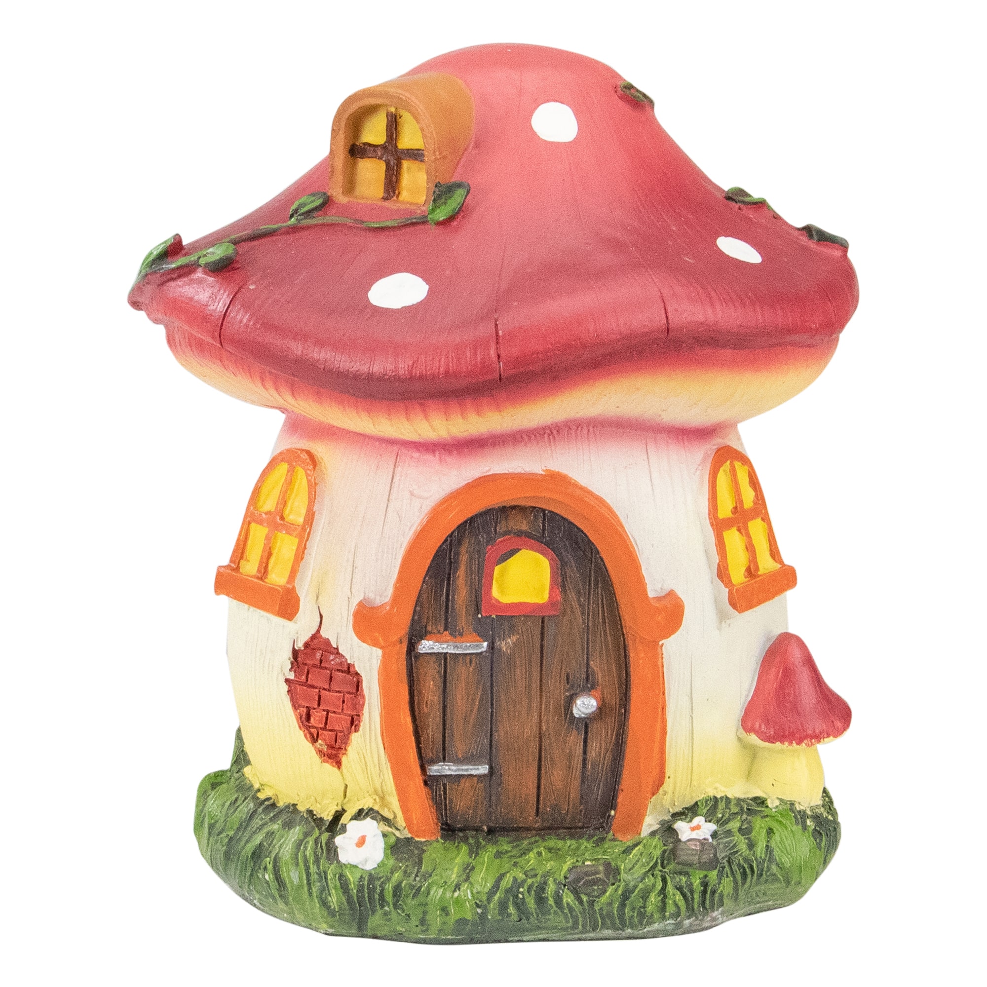 6.25" Red Mushroom House Outdoor Garden Statue