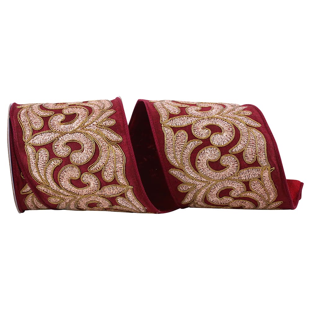 Reliant 4" x 5yd. Scarlet Prescious Filigree Wired Ribbon
