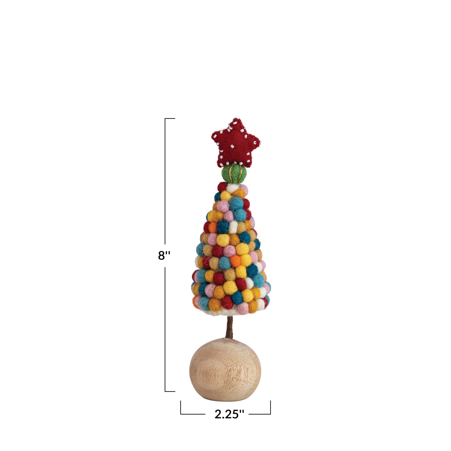 Hello Honey® 8" Multicolored Wool Felt Pom Pom Tree with Beaded Star