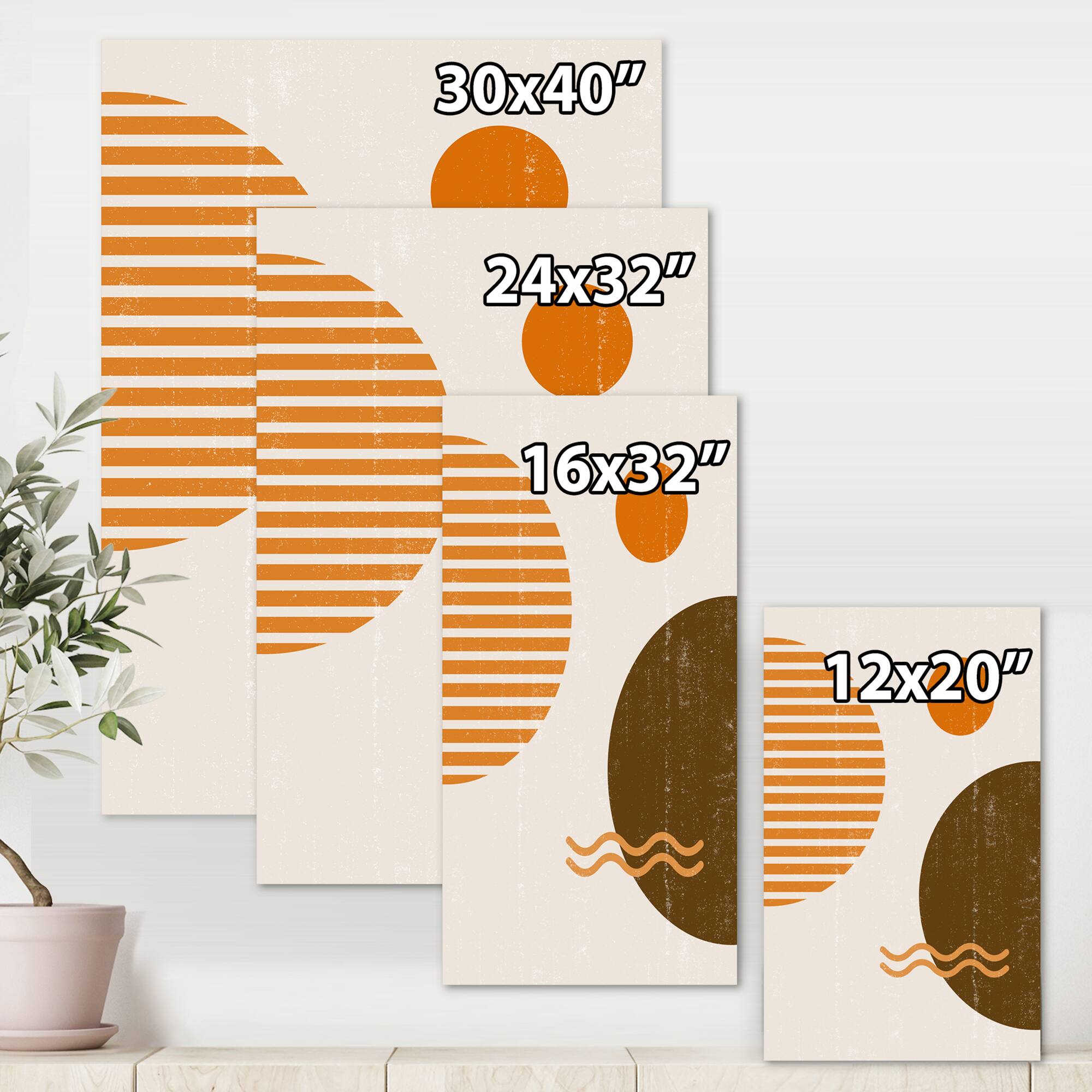 Designart - Abstract Minimal Sun and Moon In Earth Tones III - Modern Canvas Wall Art Print