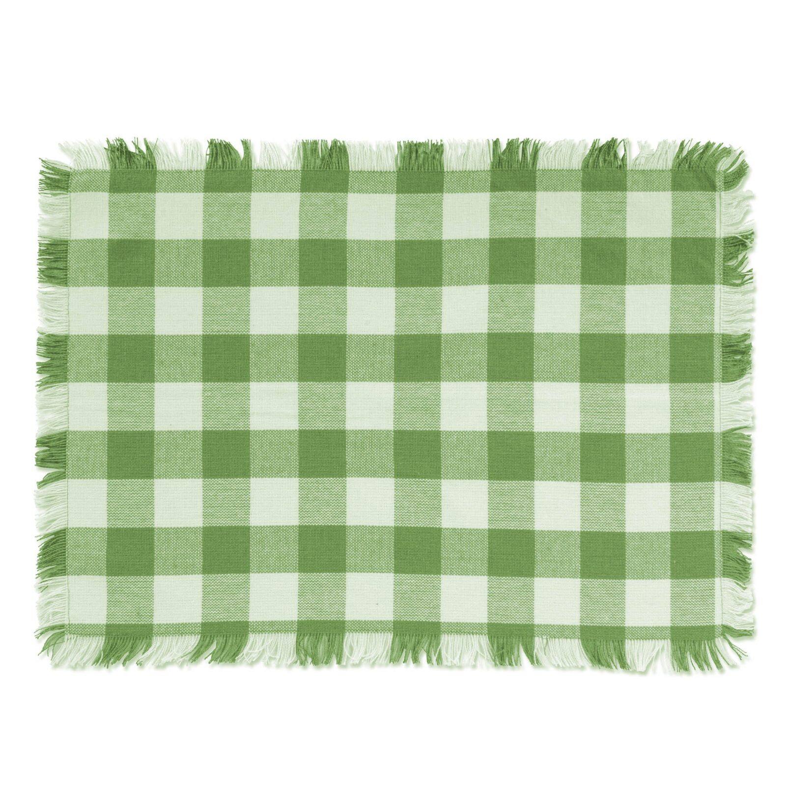 DII® Bright Green Heavyweight Check Fringed Placemat Set, 6ct.