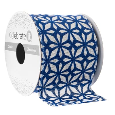 2.5" x 3yd. Blue Geometric Chinoiserie Wired Edge Ribbon by Celebrate It™ image