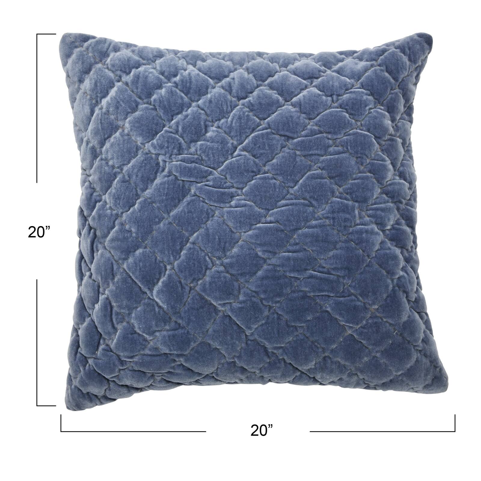 Hello Honey® 20'' Blue Square Quilted Velvet Pillow Cover